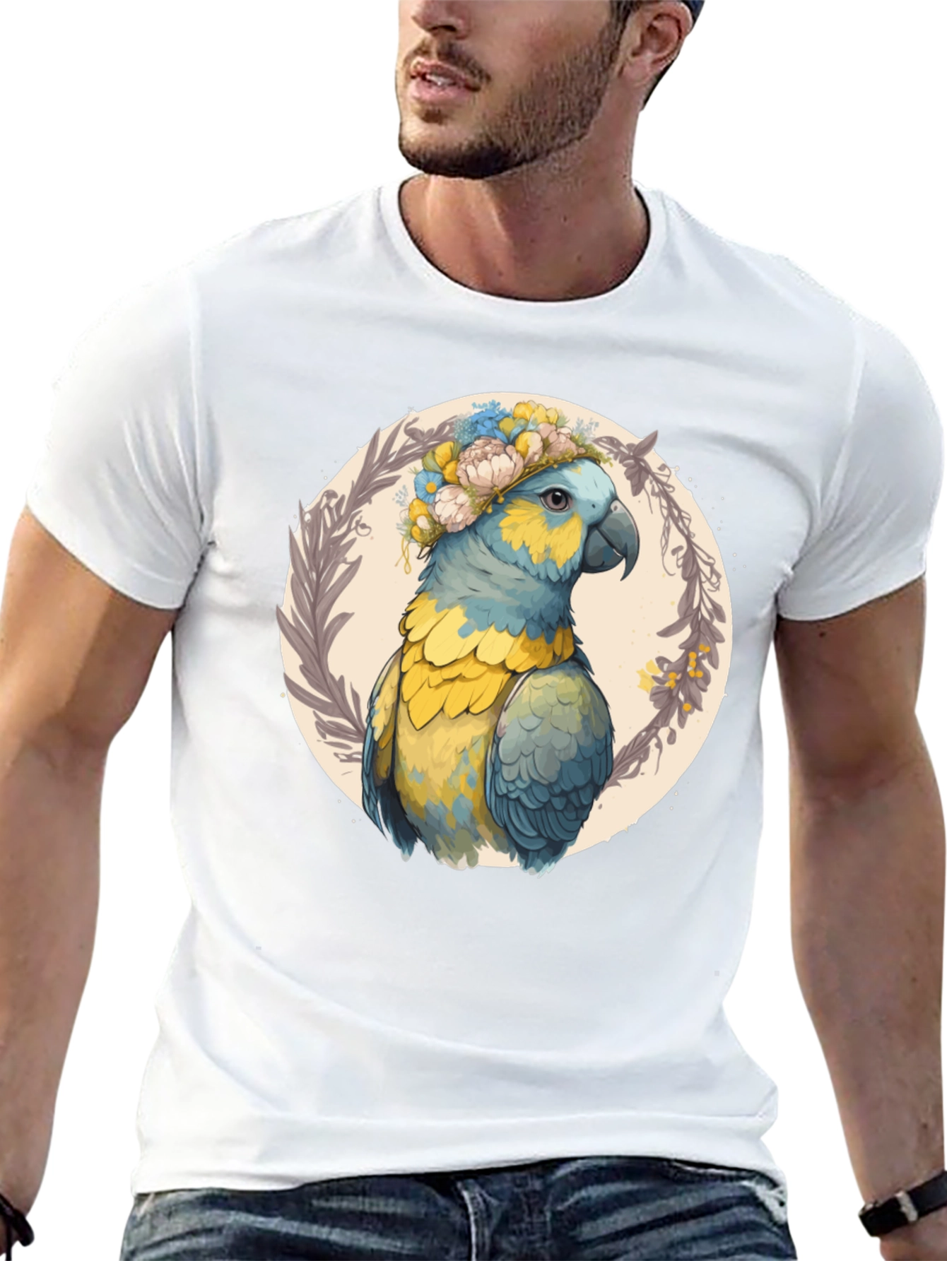 Parrot Floral Wreath Graphic Tee