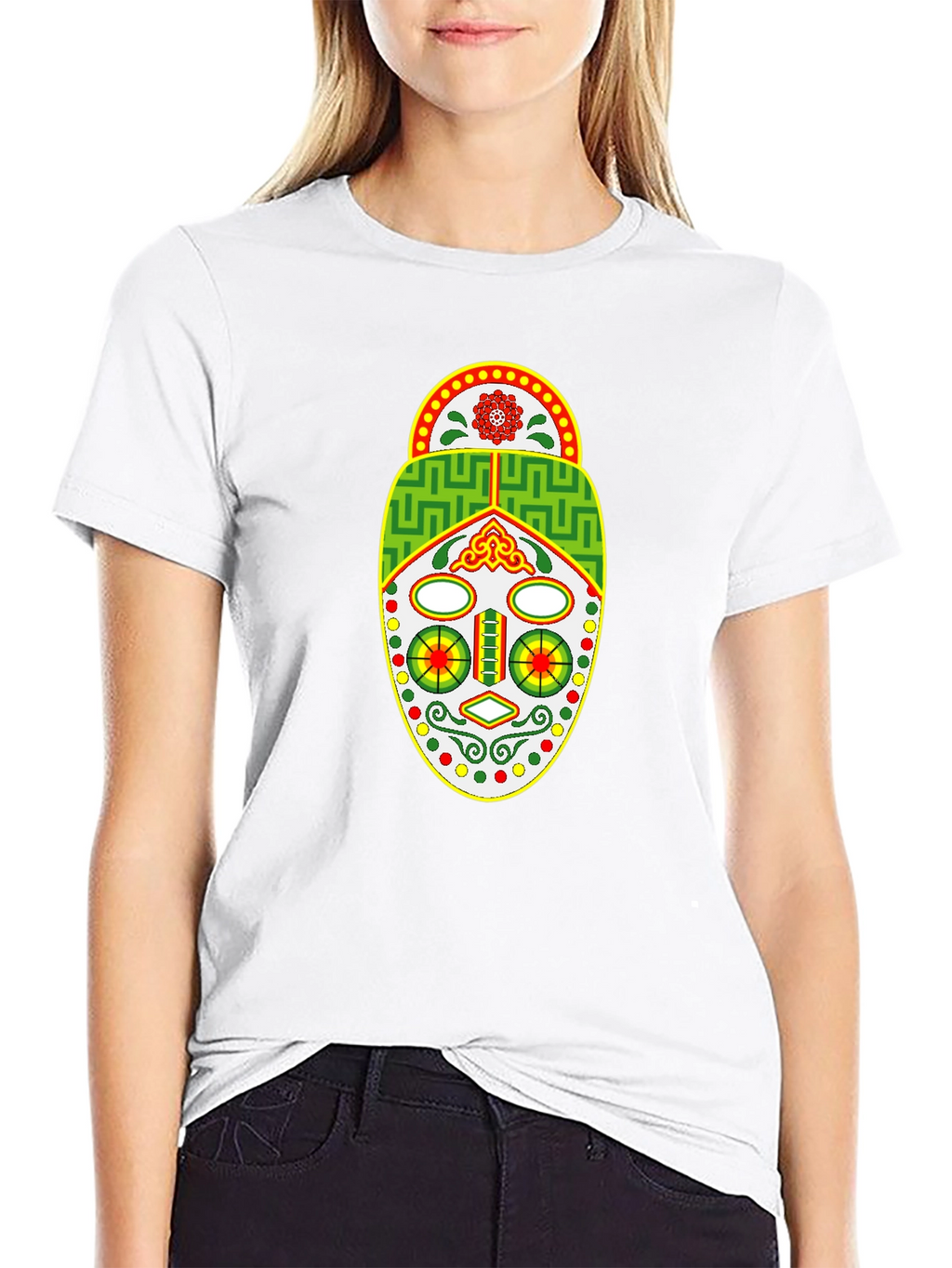 Tribal Mask Graphic Tee - Unique Design
