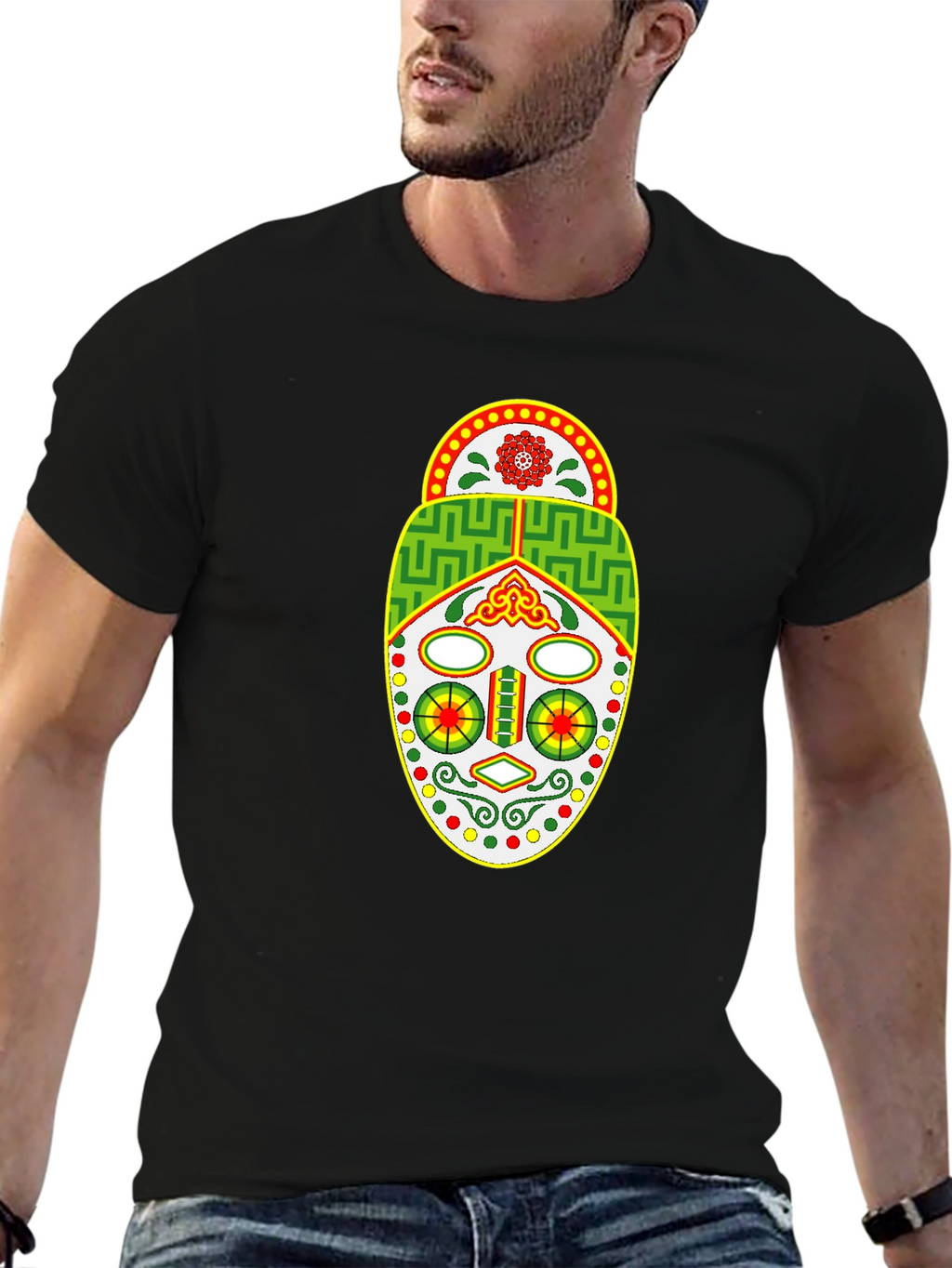 Tribal Mask Graphic Tee - Unique Design