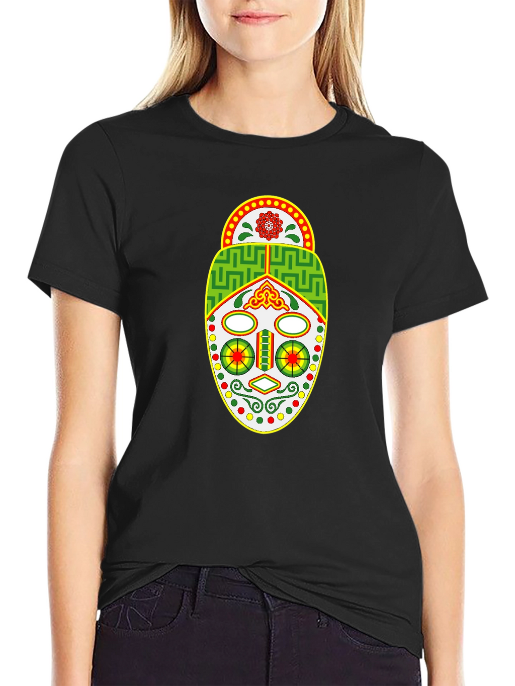 Tribal Mask Graphic Tee - Unique Design