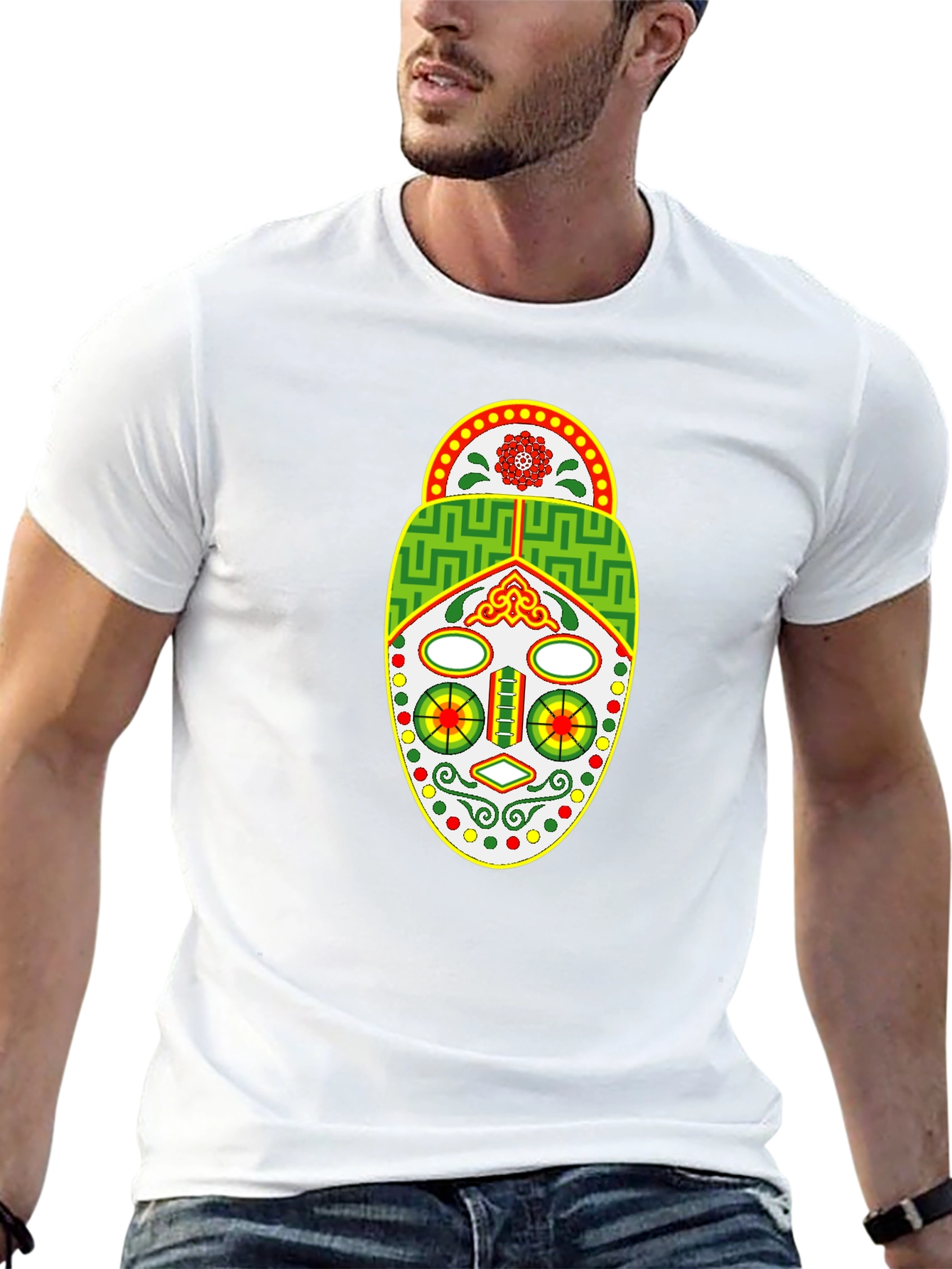 Tribal Mask Graphic Tee - Unique Design