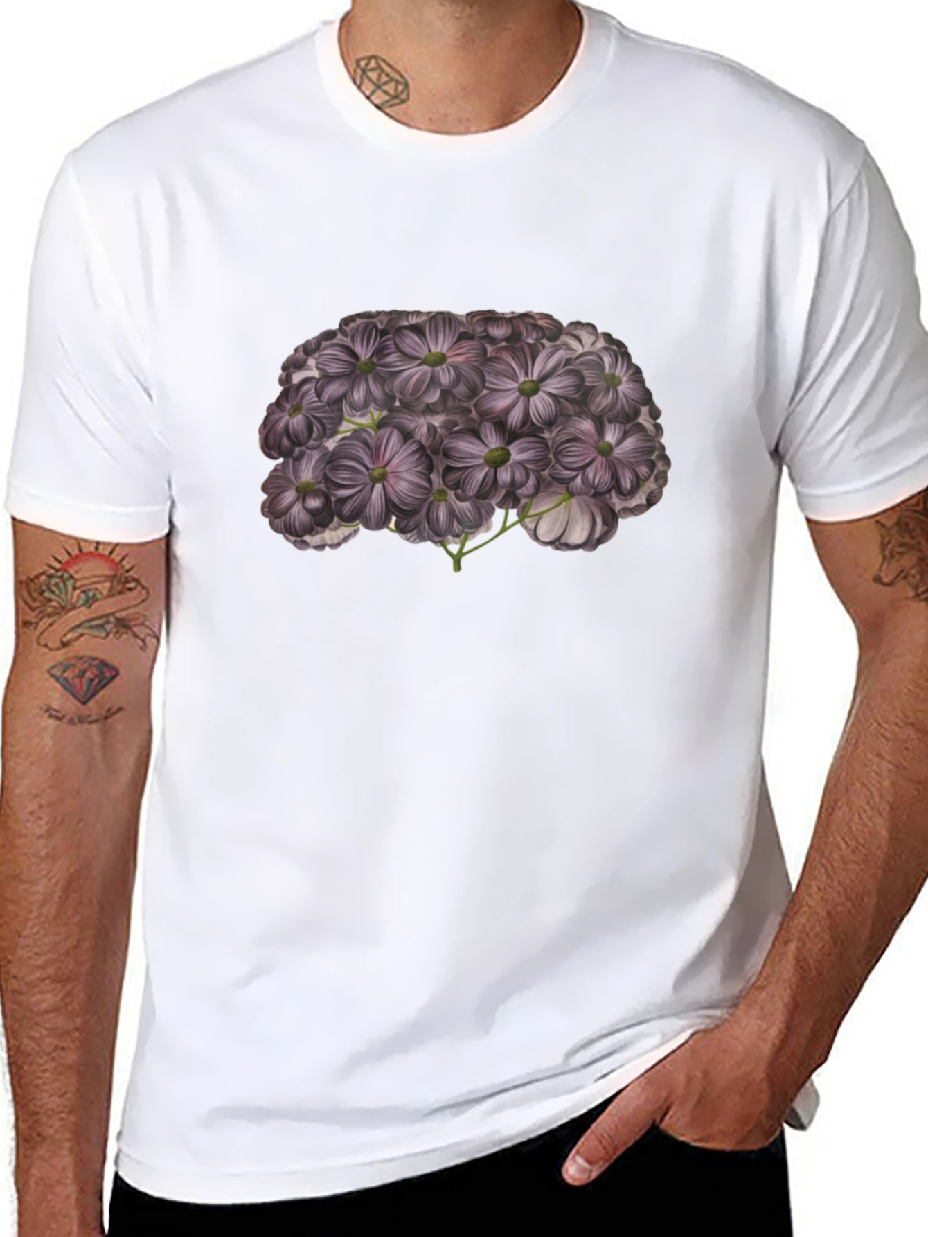 Floral Brain Black T-Shirt