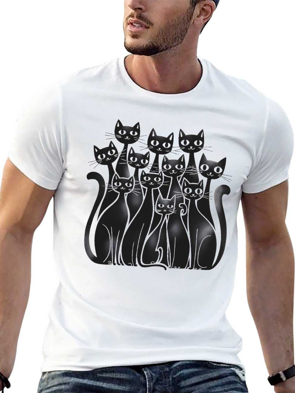 Black Cat Silhouette T-Shirt - Mens Graphic Tee