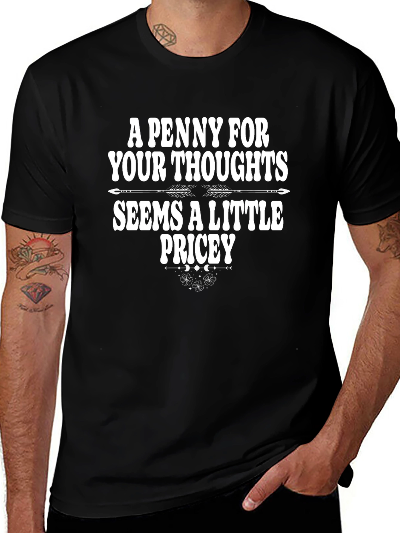 A Penny For Your Thoughts Mens Black Graphic T-Shirt