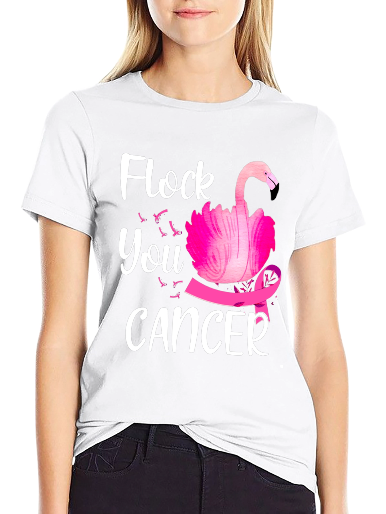 Flock You Cancer T-Shirt Pink Flamingo Breast Cancer Awareness Tee