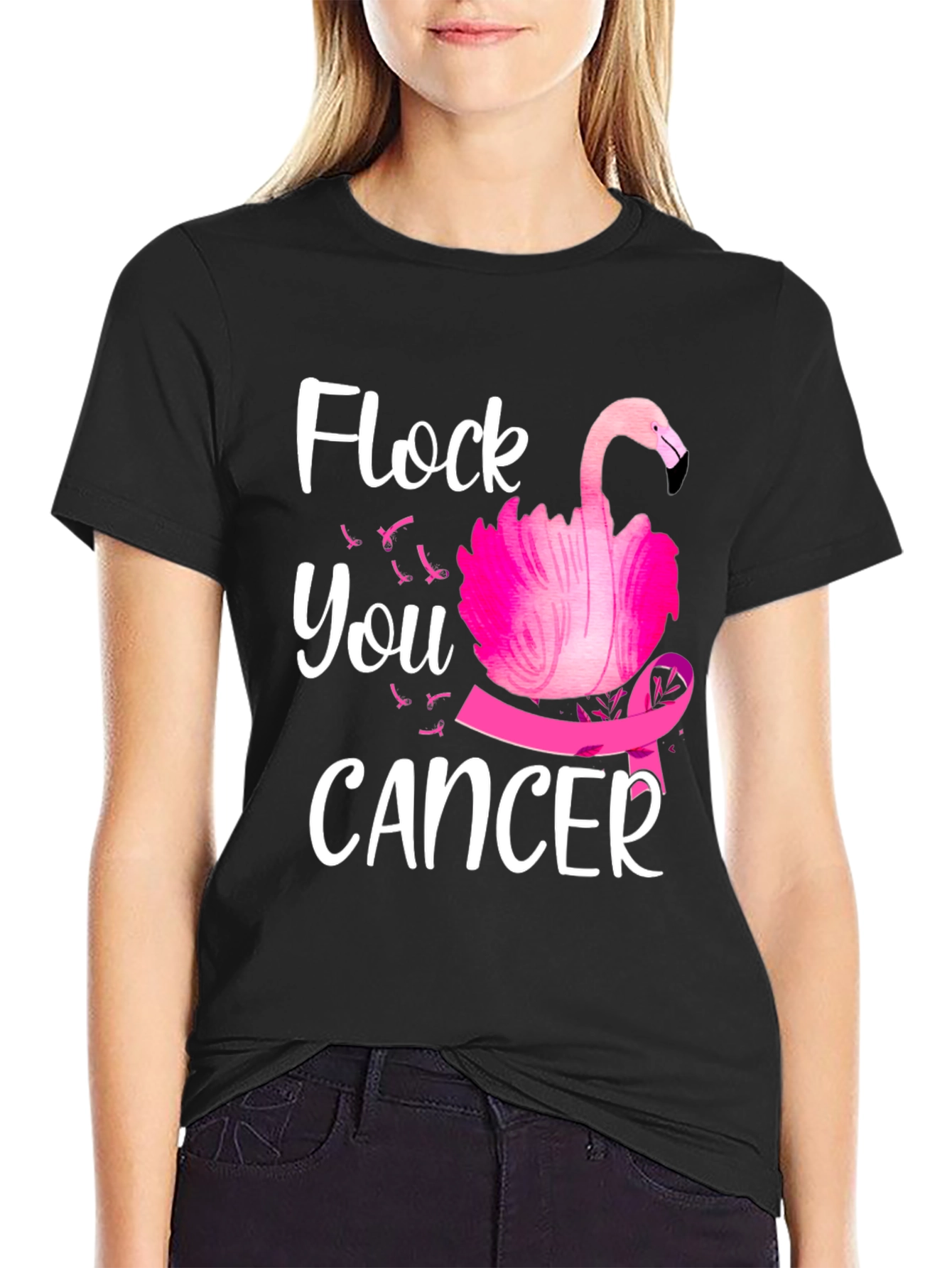 Flock You Cancer T-Shirt Pink Flamingo Breast Cancer Awareness Tee