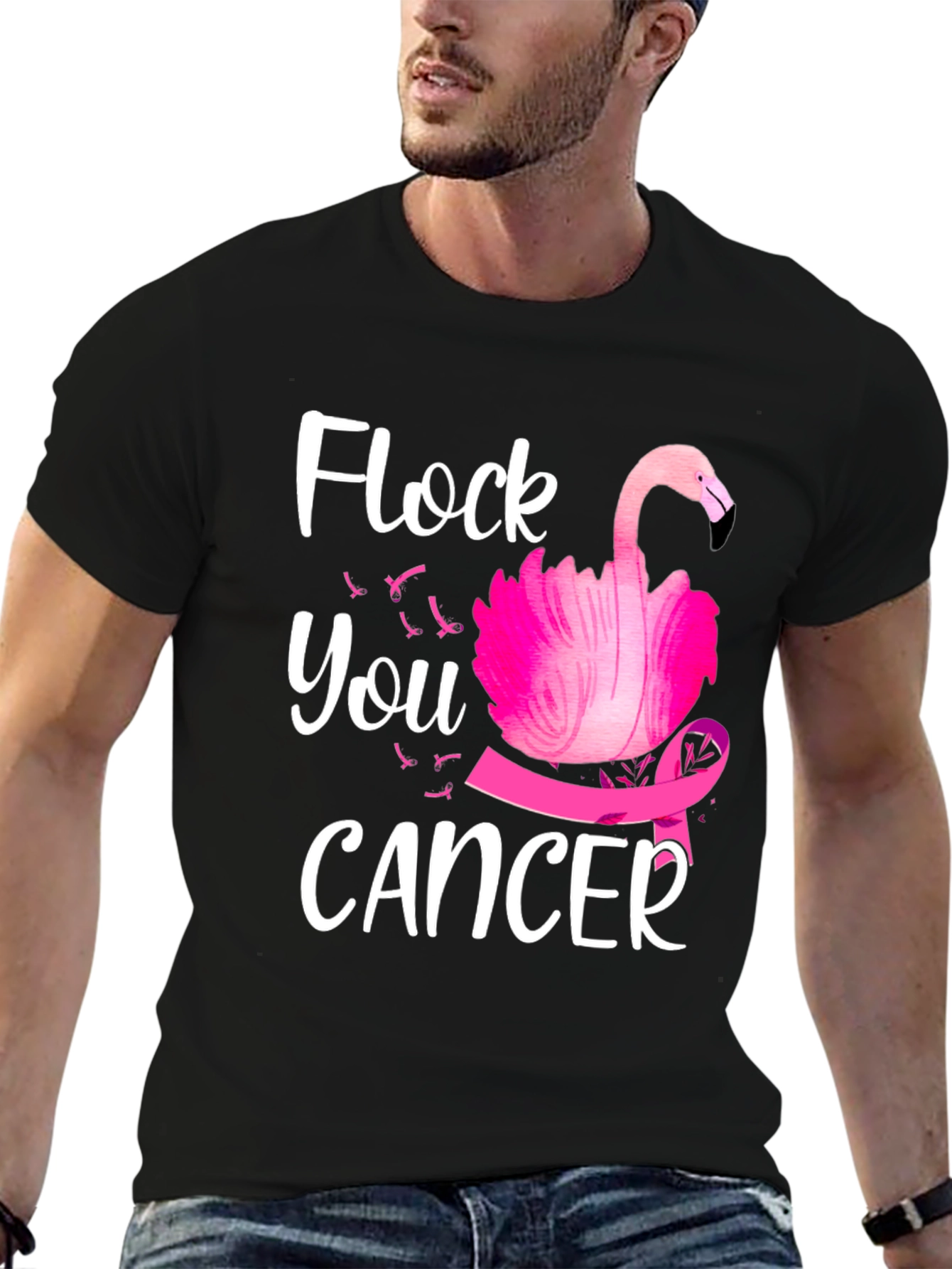 Flock You Cancer T-Shirt Pink Flamingo Breast Cancer Awareness Tee
