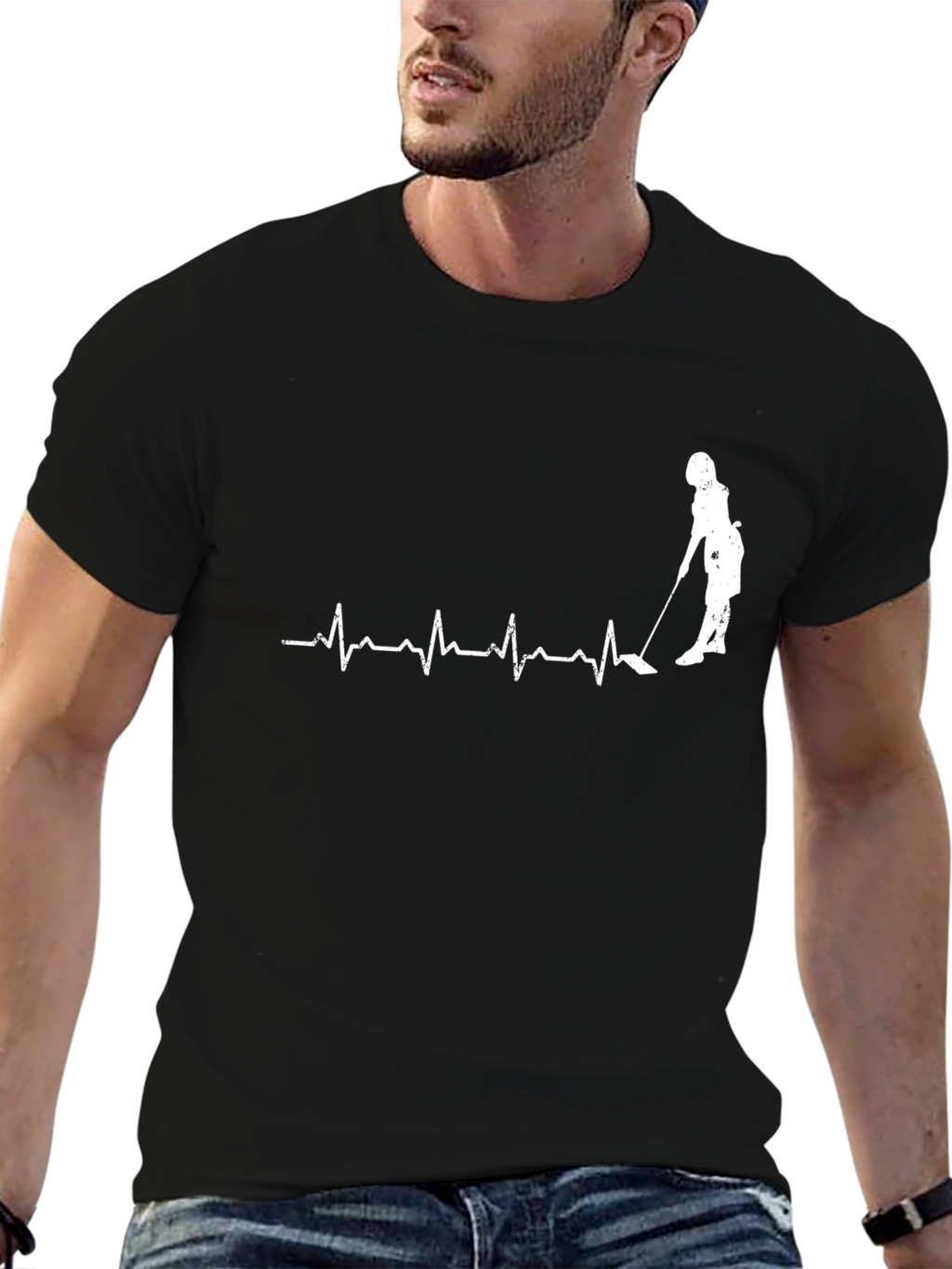Golf Heartbeat T-Shirt - Black