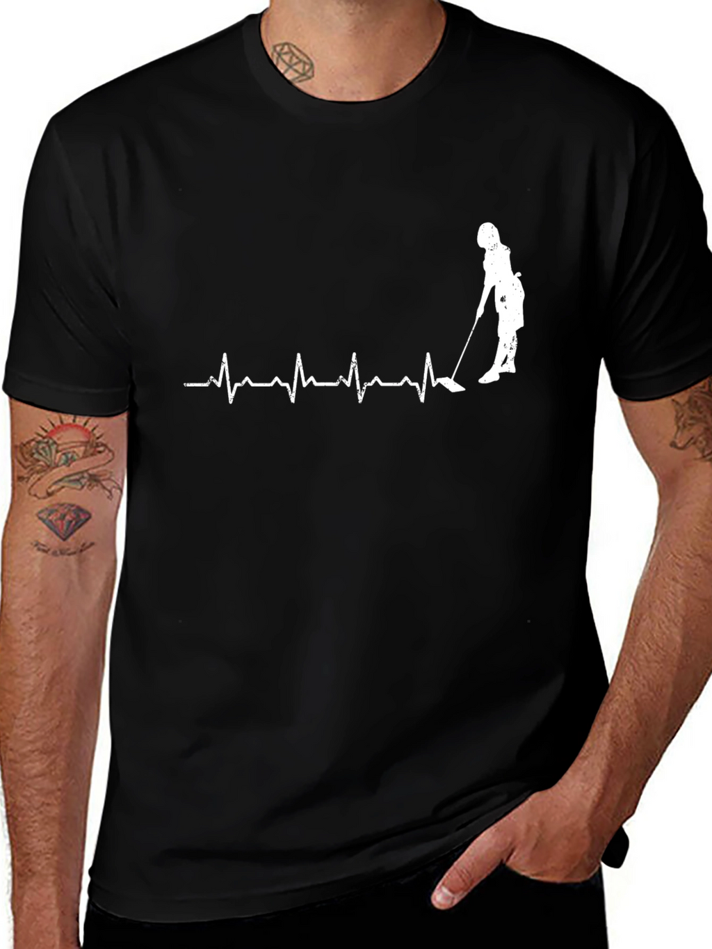 Golf Heartbeat T-Shirt - Black