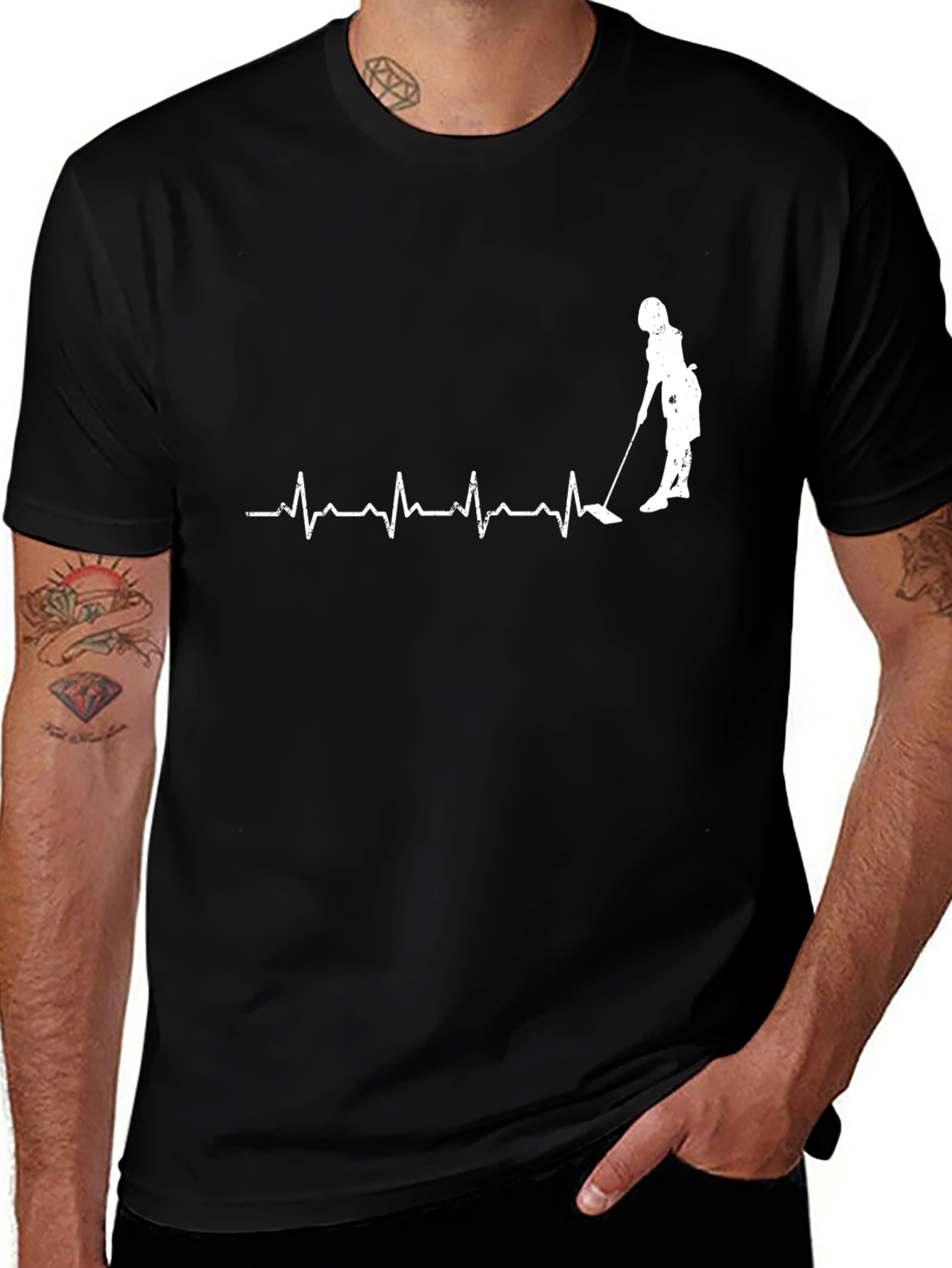 Golf Heartbeat T-Shirt - Black