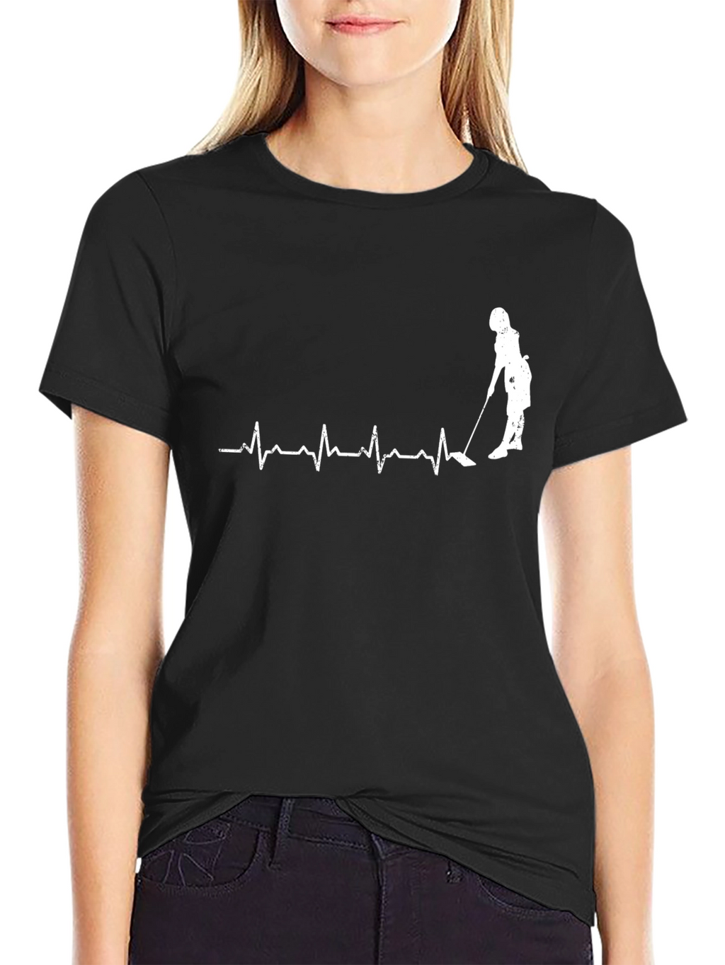 Golf Heartbeat T-Shirt - Black