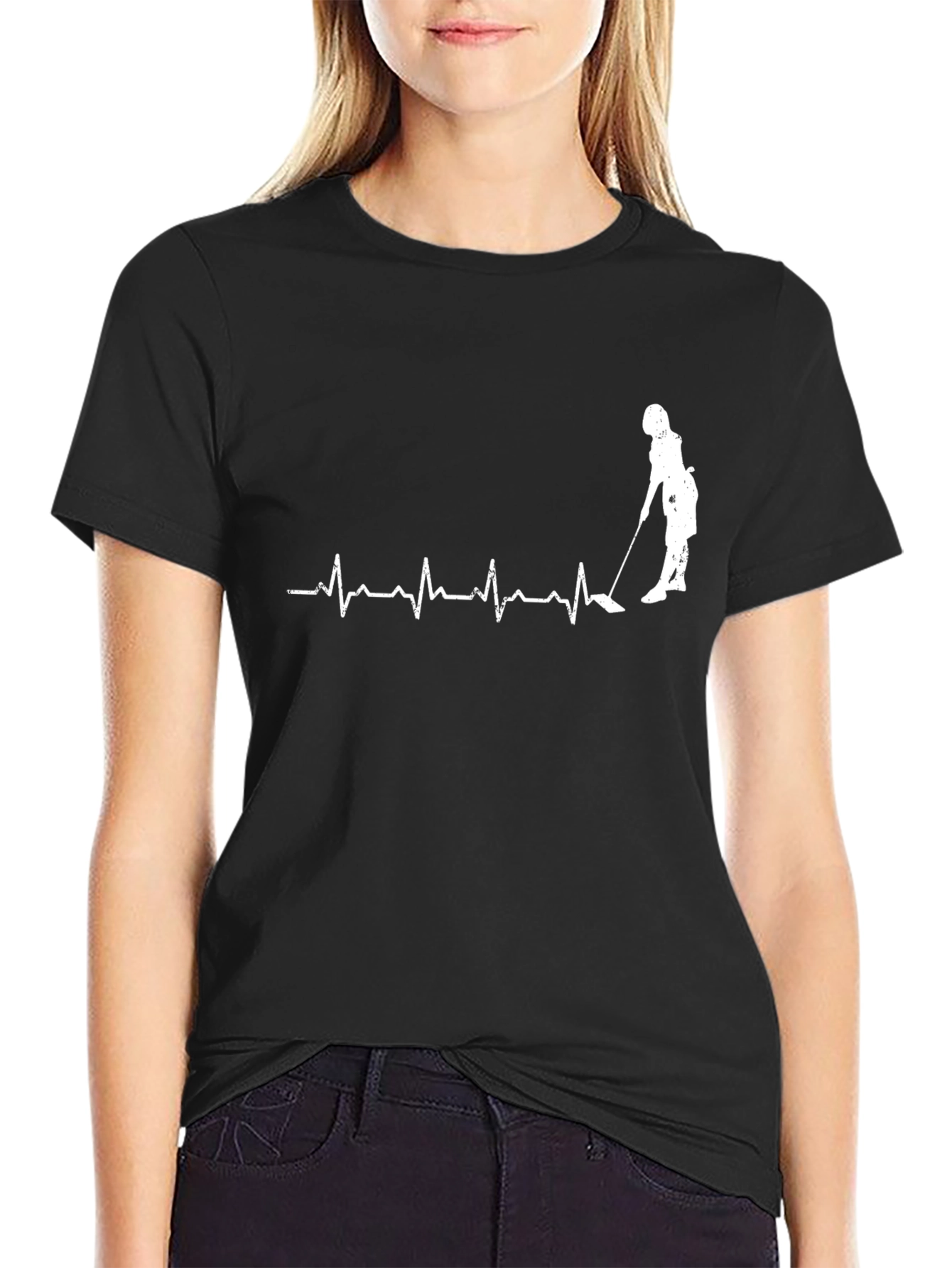 Golf Heartbeat T-Shirt - Black