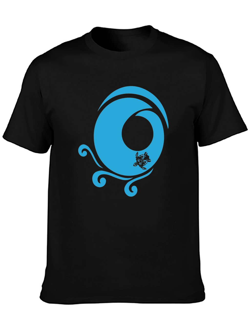 Black T-Shirt with Turquoise Turtle Wave Design