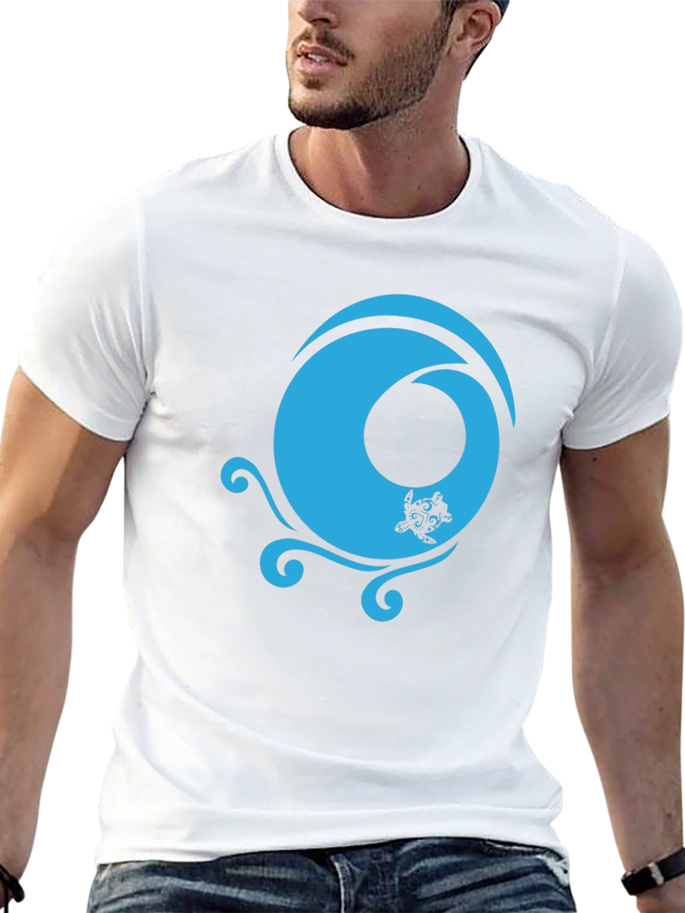 Black T-Shirt with Turquoise Turtle Wave Design