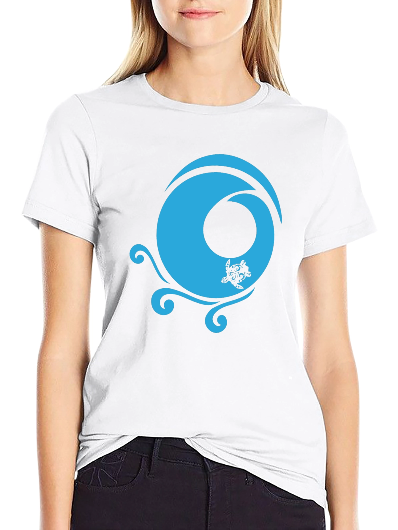 Black T-Shirt with Turquoise Turtle Wave Design