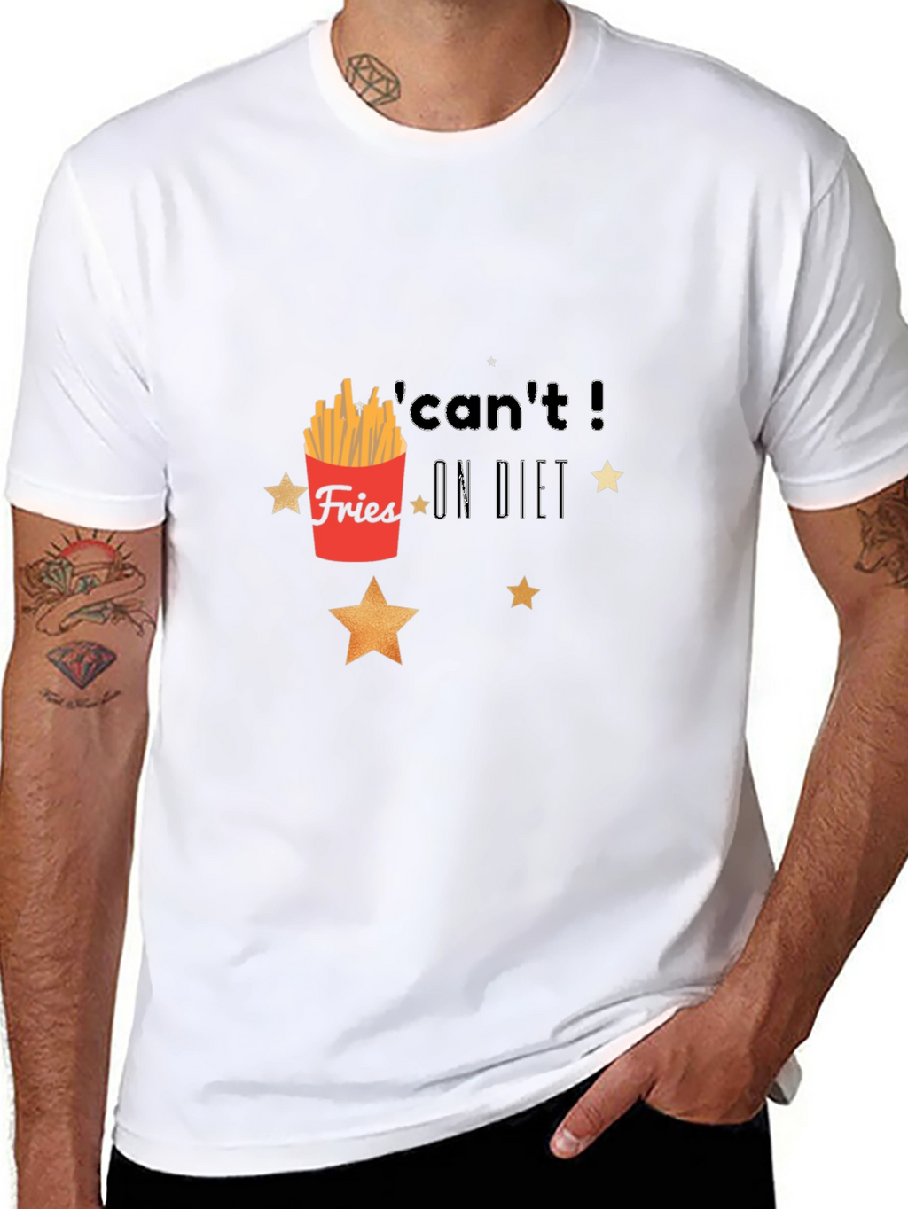Fries On Diet Graphic Black T-Shirt
