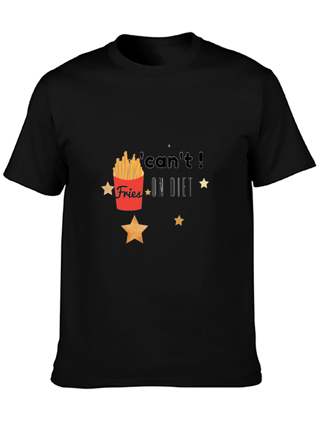 Fries On Diet Graphic Black T-Shirt