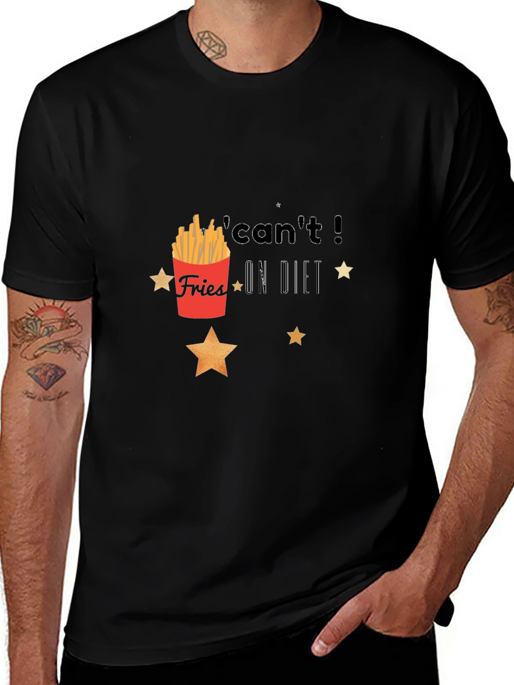 Fries On Diet Graphic Black T-Shirt
