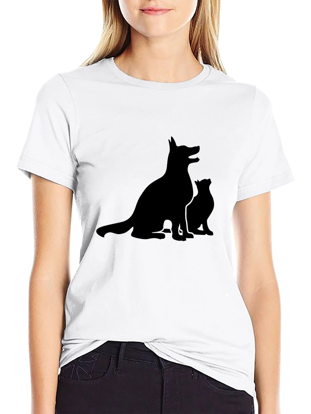 Dog & Cat Silhouette Black T-Shirt