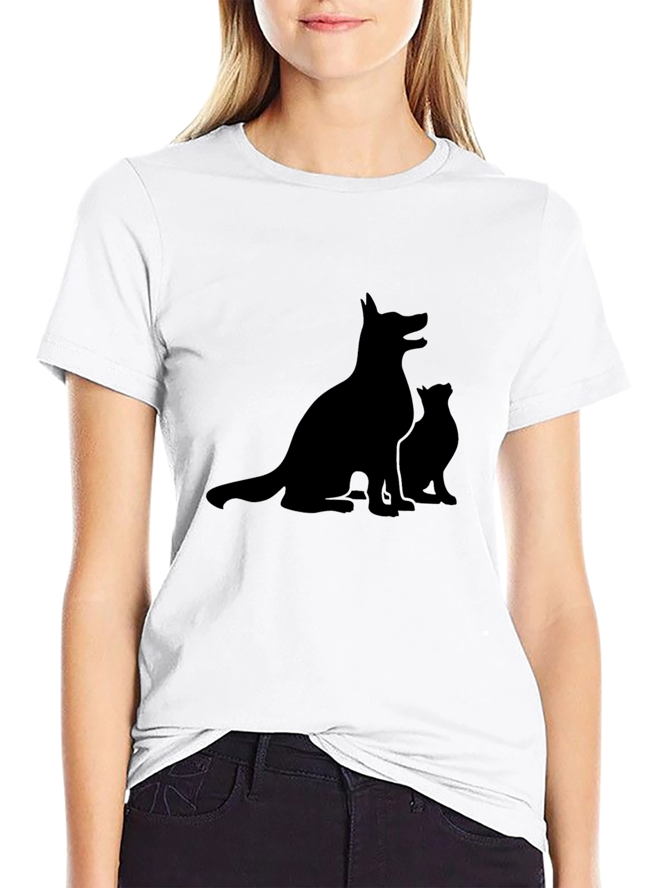 Dog & Cat Silhouette Black T-Shirt