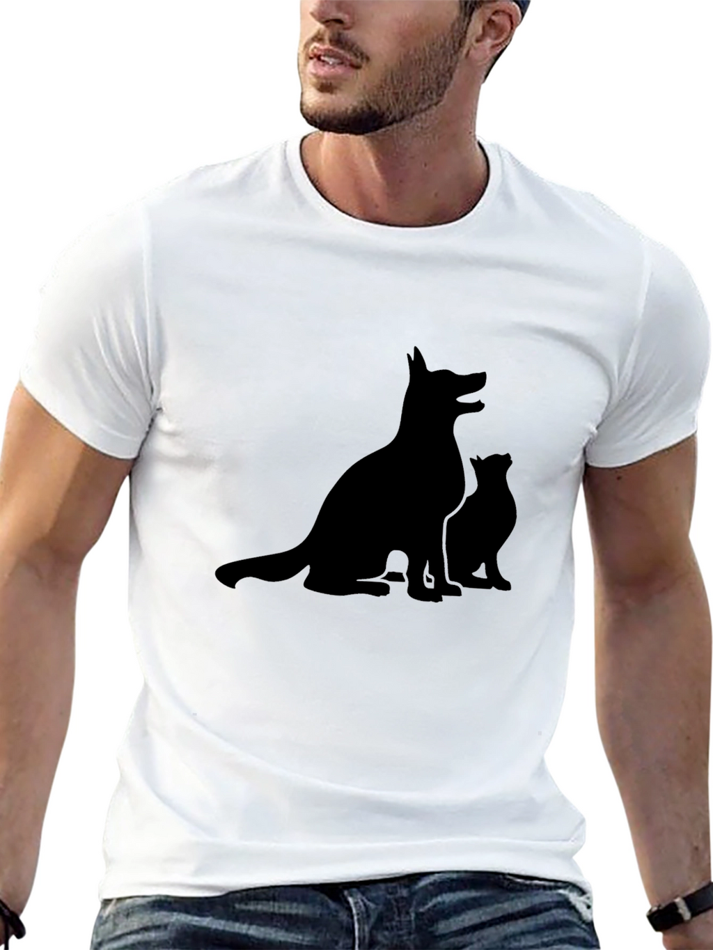 Dog & Cat Silhouette Black T-Shirt