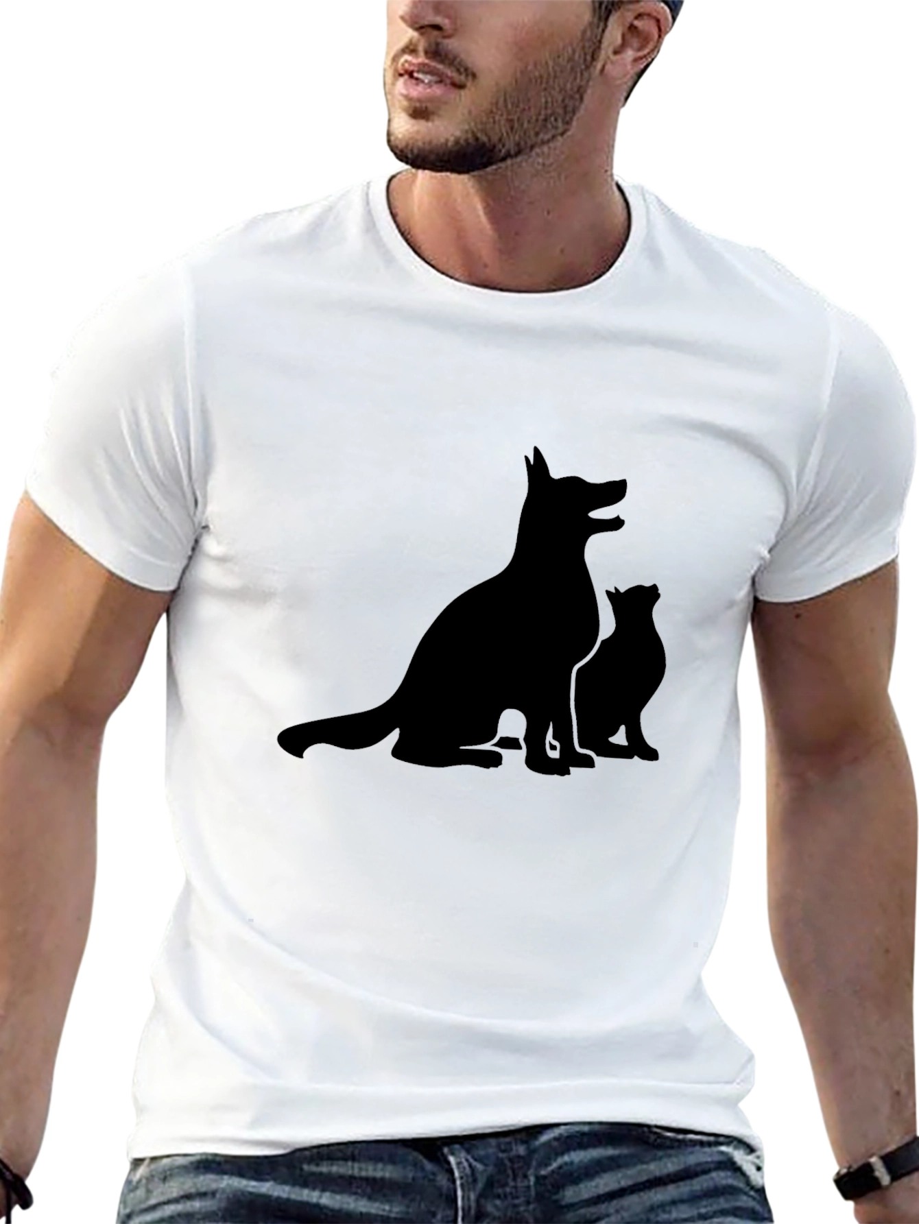 Dog & Cat Silhouette Black T-Shirt