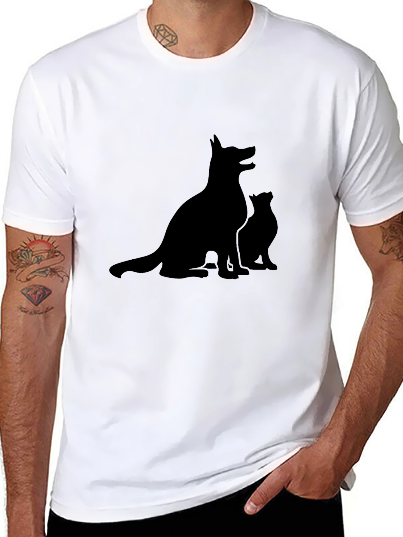 Dog & Cat Silhouette Black T-Shirt