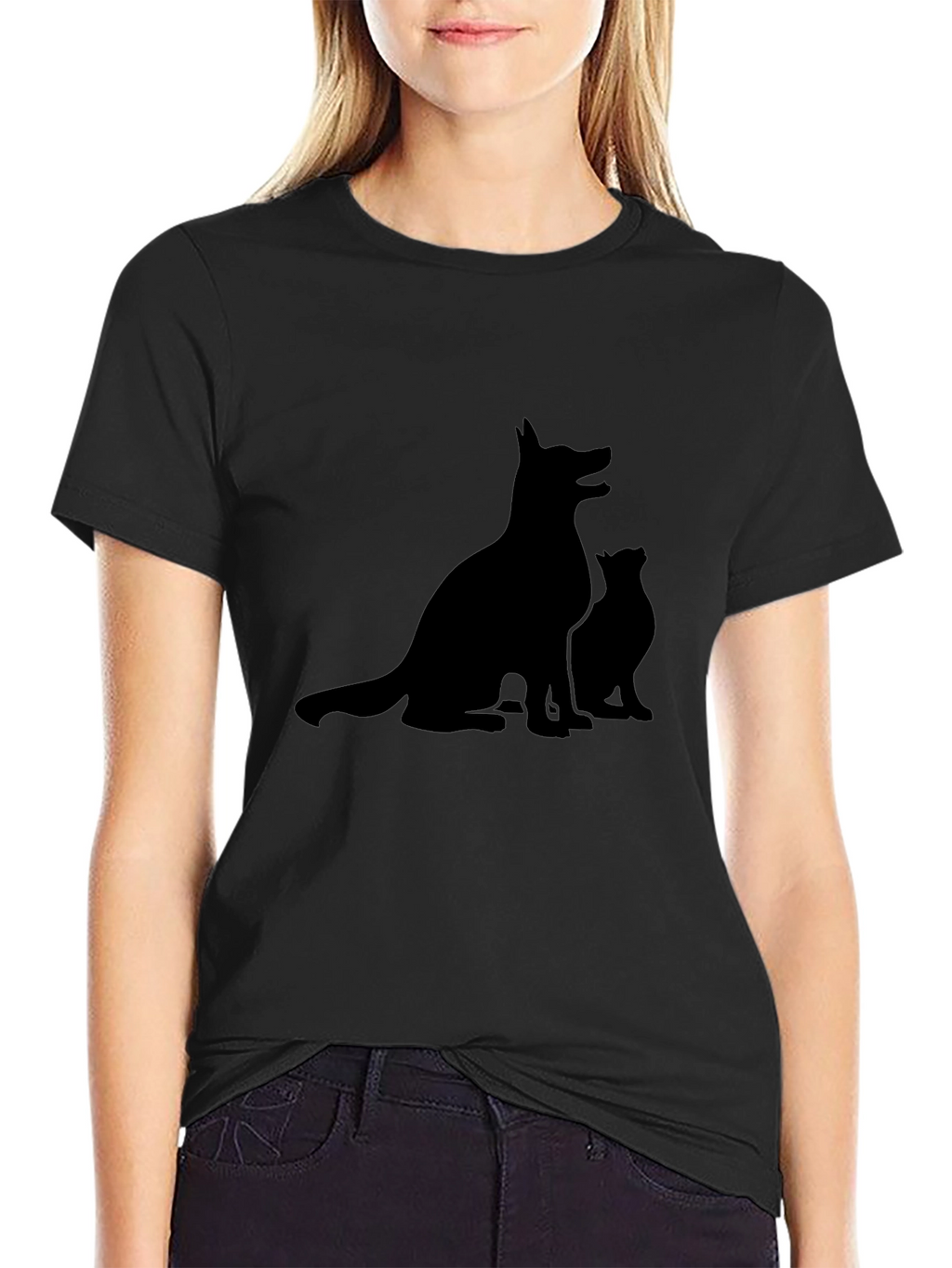 Dog & Cat Silhouette Black T-Shirt