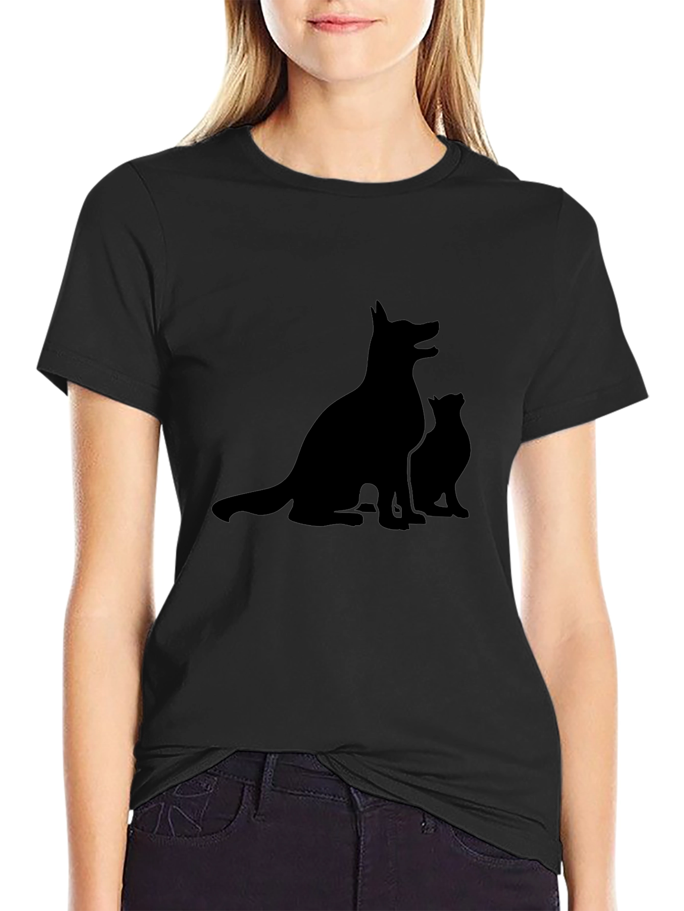 Dog & Cat Silhouette Black T-Shirt