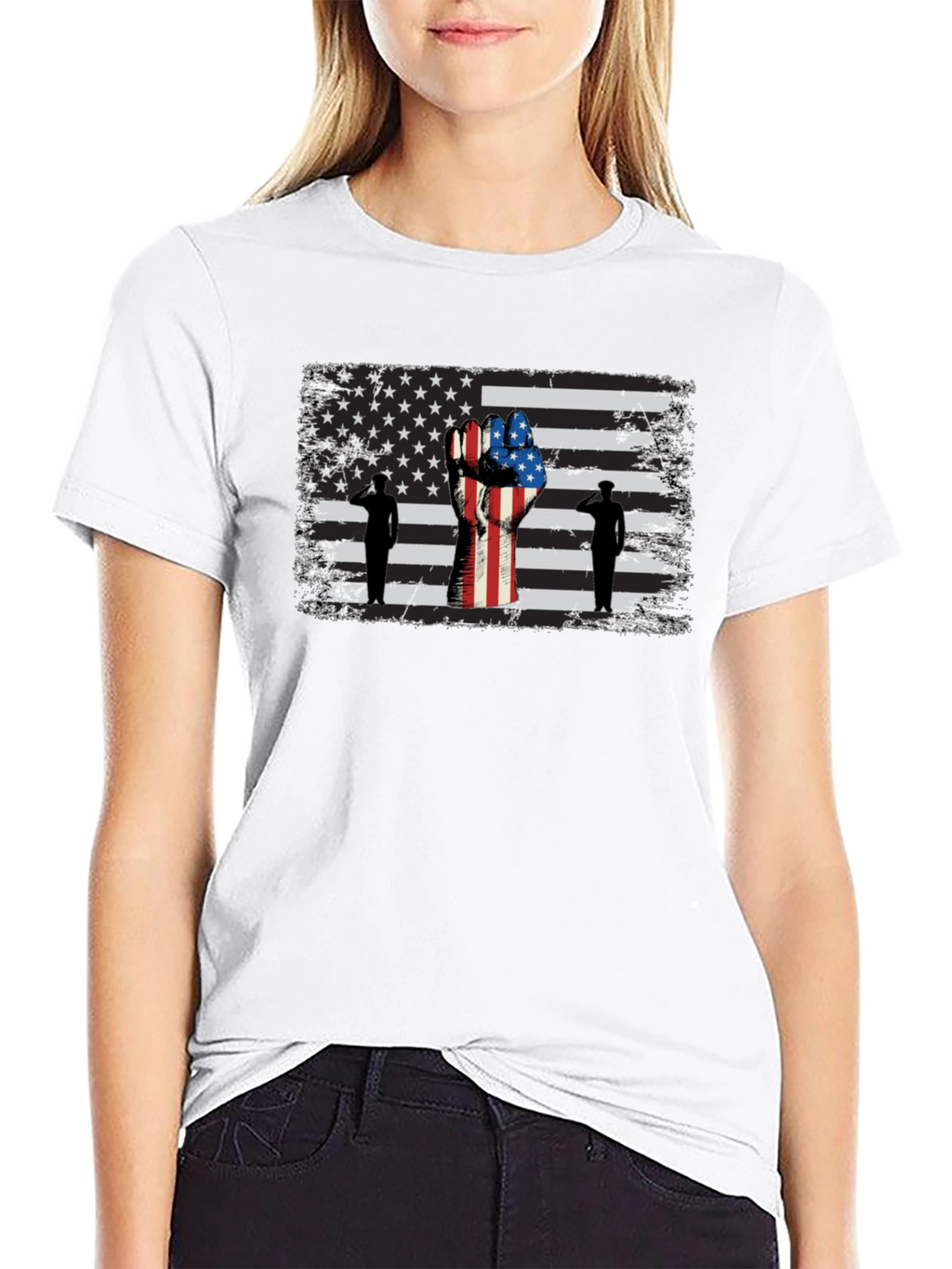 Patriotic American Flag Salute Graphic Tee