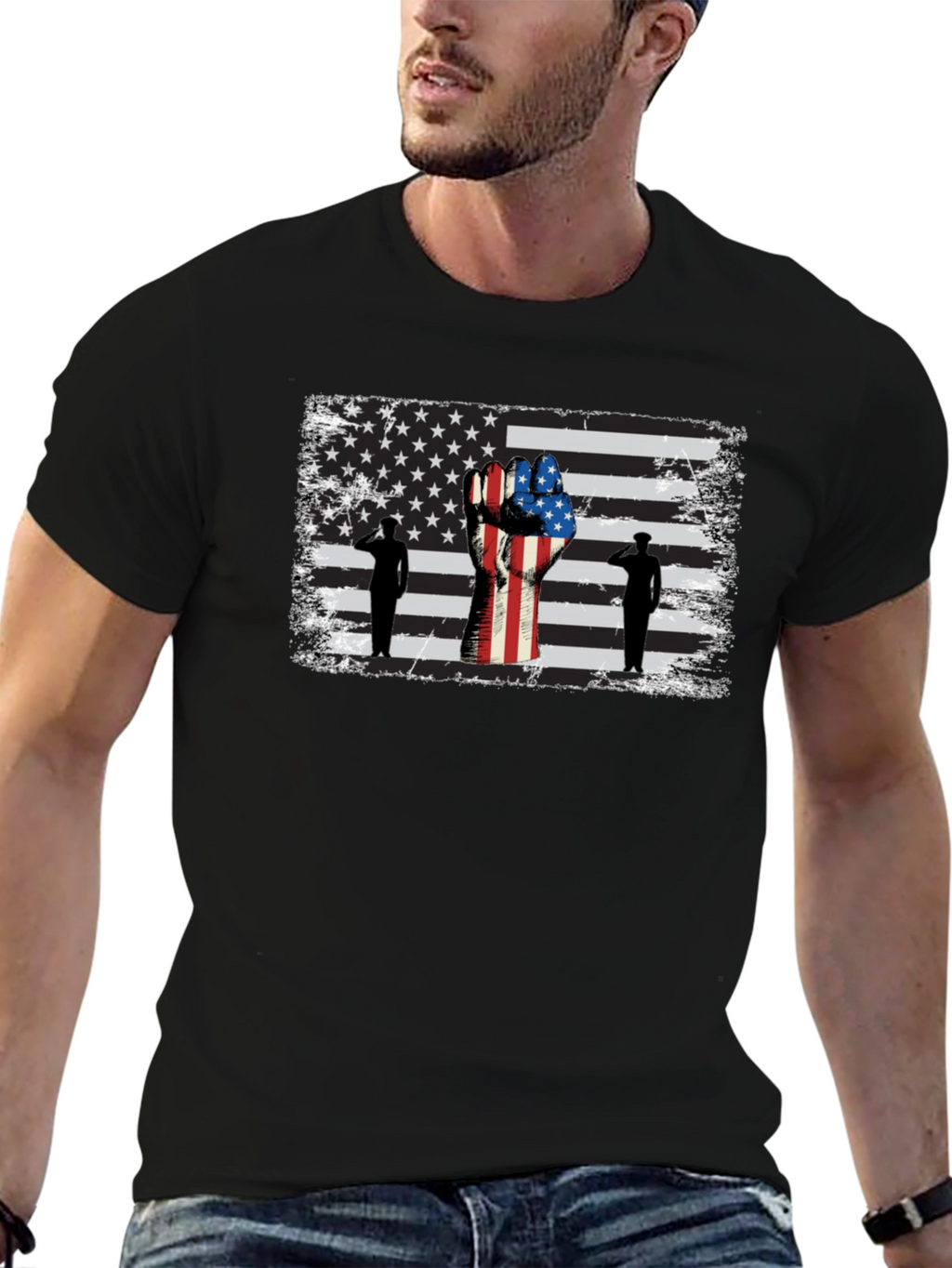 Patriotic American Flag Salute Graphic Tee