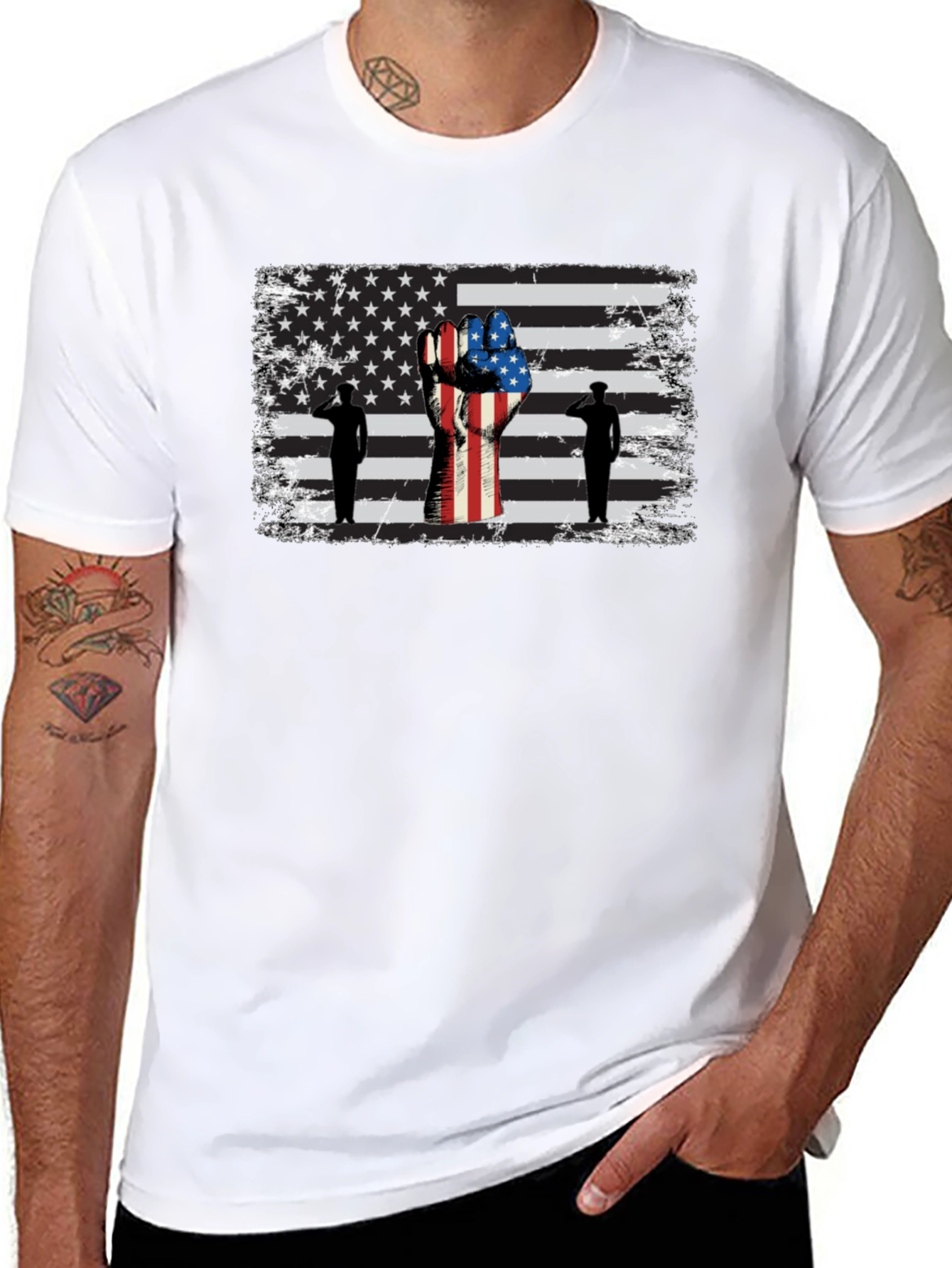 Patriotic American Flag Salute Graphic Tee