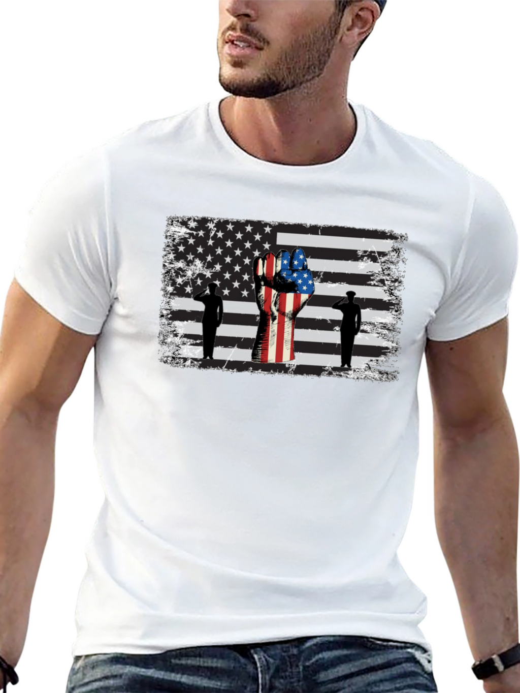 Patriotic American Flag Salute Graphic Tee