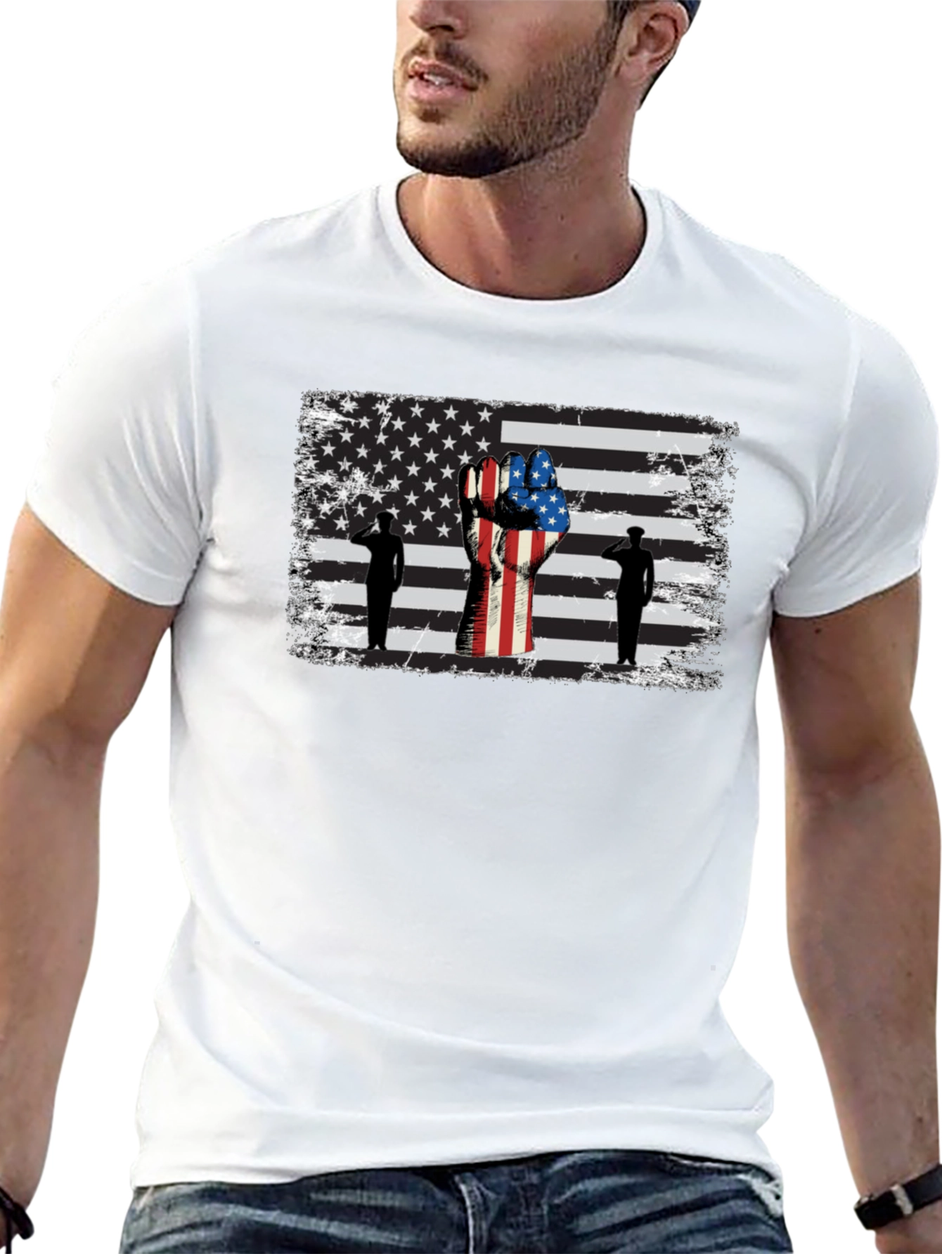 Patriotic American Flag Salute Graphic Tee