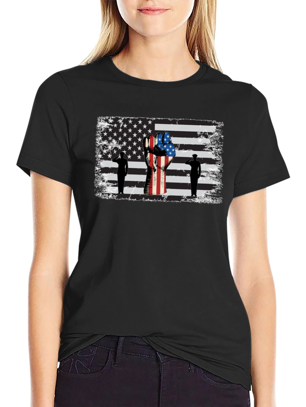 Patriotic American Flag Salute Graphic Tee