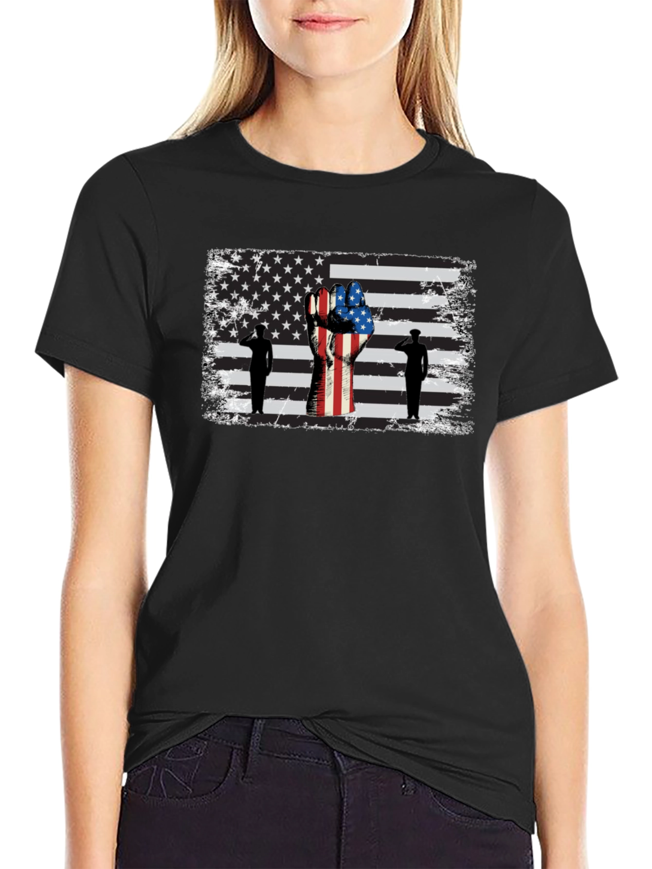 Patriotic American Flag Salute Graphic Tee