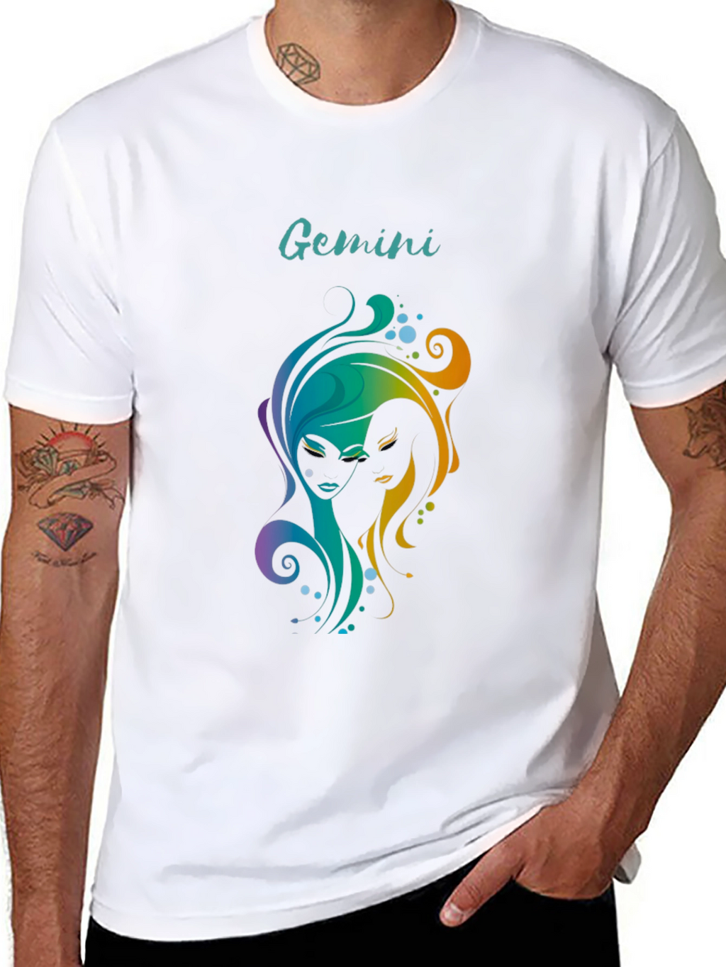 Gemini Zodiac Graphic T-Shirt - Black
