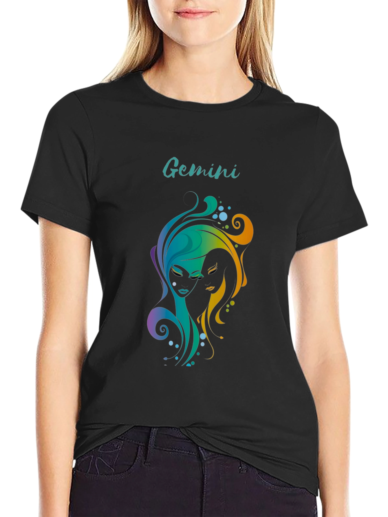 Gemini Zodiac Graphic T-Shirt - Black