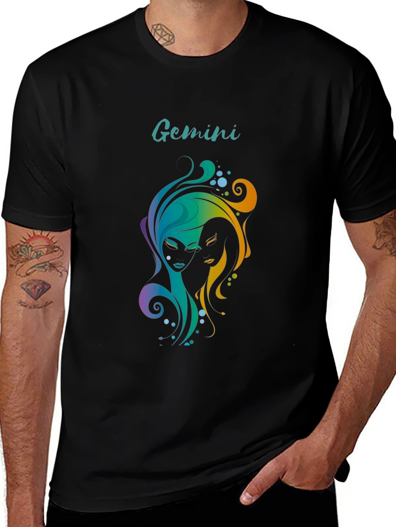 Gemini Zodiac Graphic T-Shirt - Black