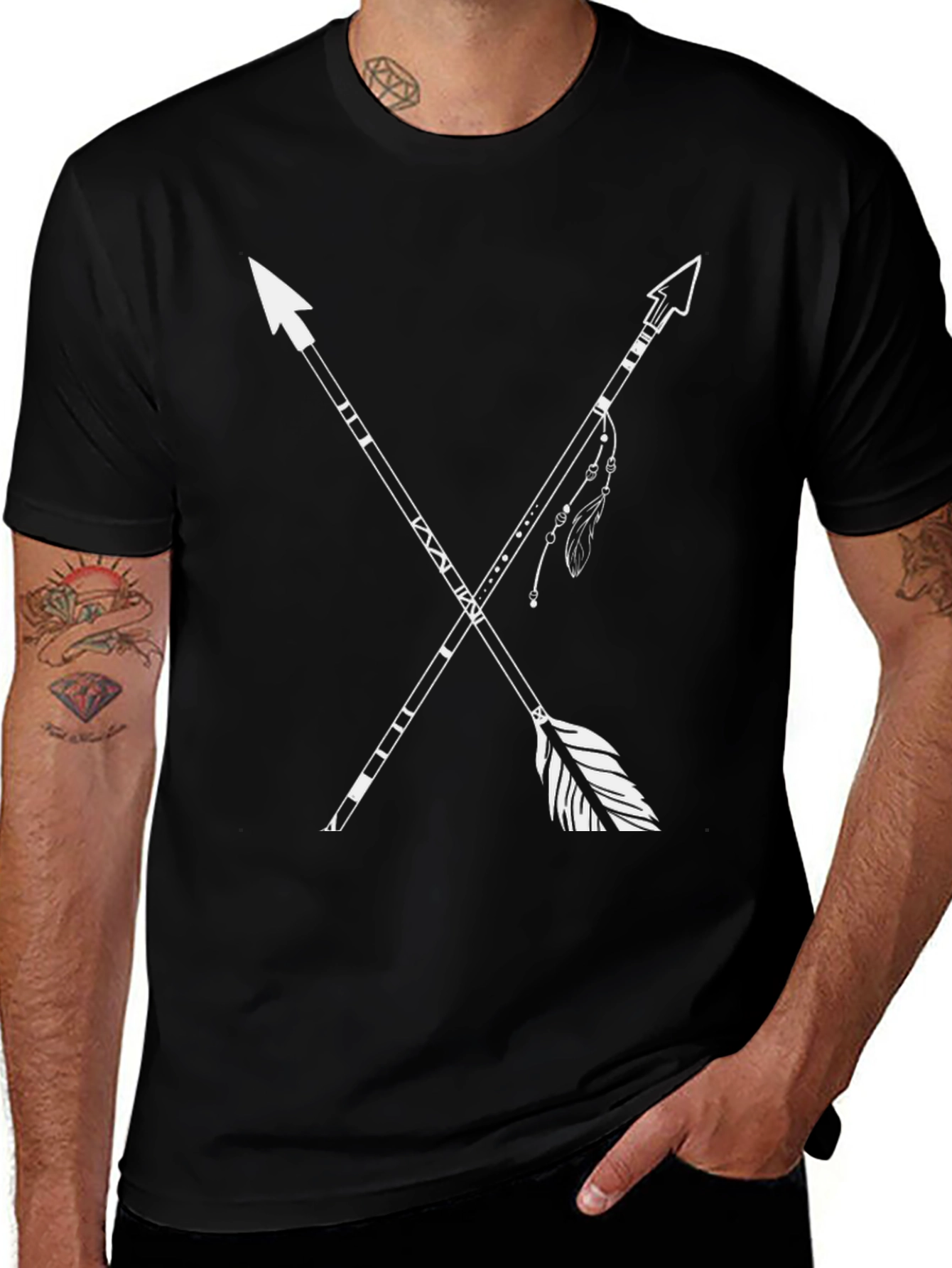 Tribal Arrow Graphic Tee - Black Cotton T-Shirt