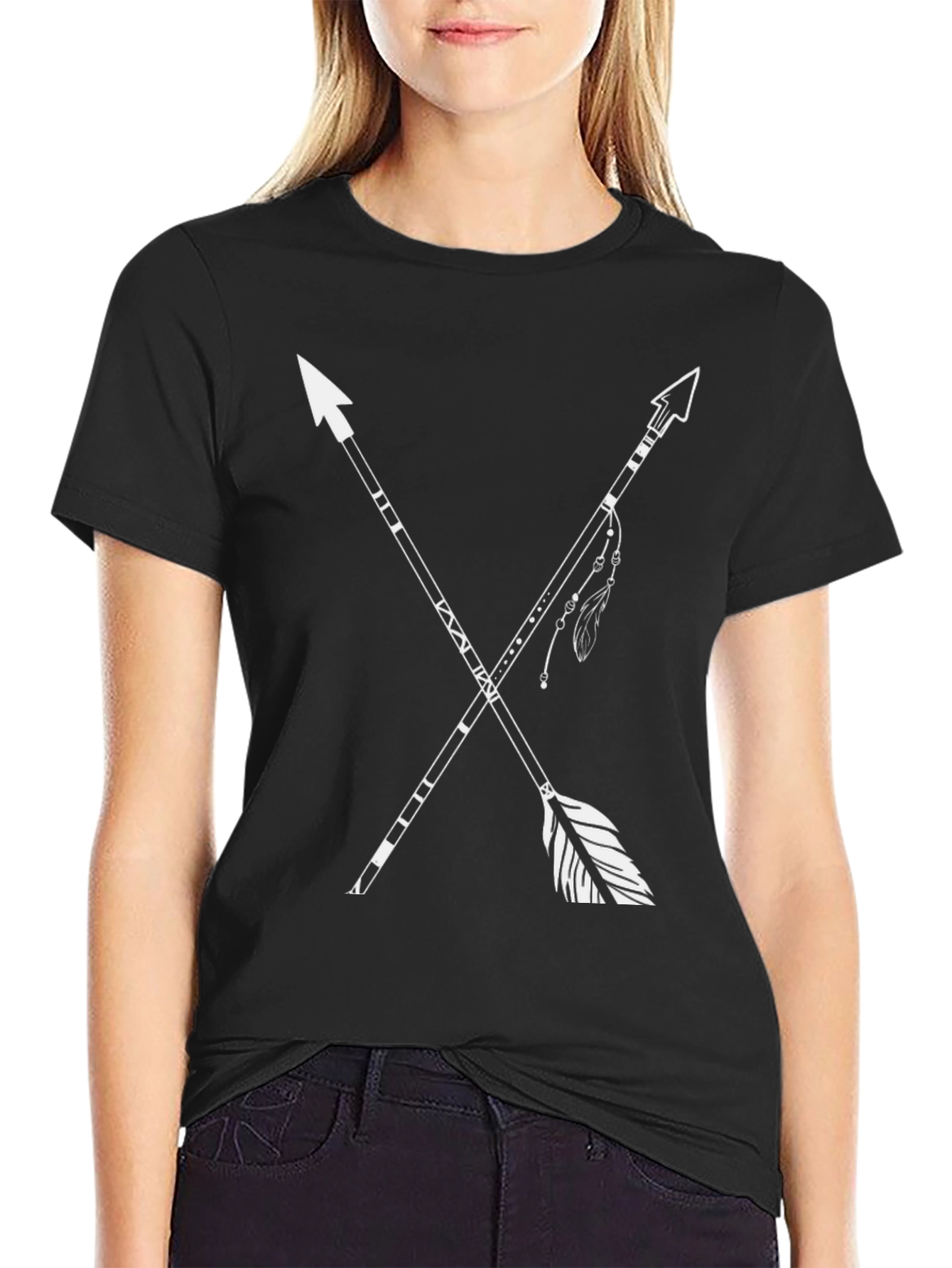 Tribal Arrow Graphic Tee - Black Cotton T-Shirt