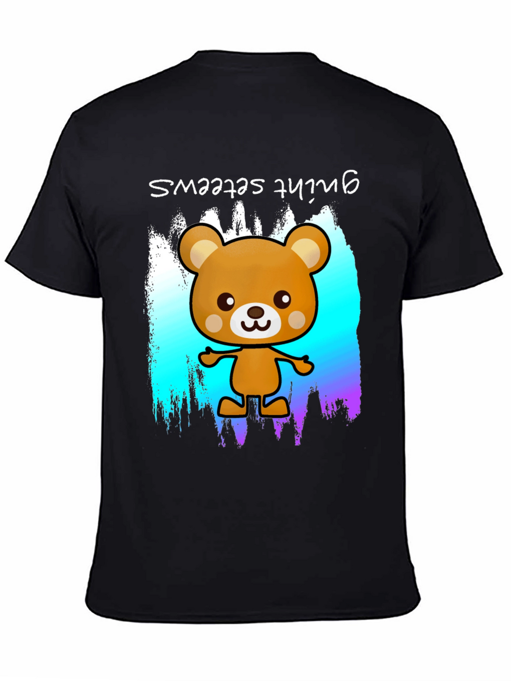 Cute Cartoon Bear Graphic Black T-Shirt