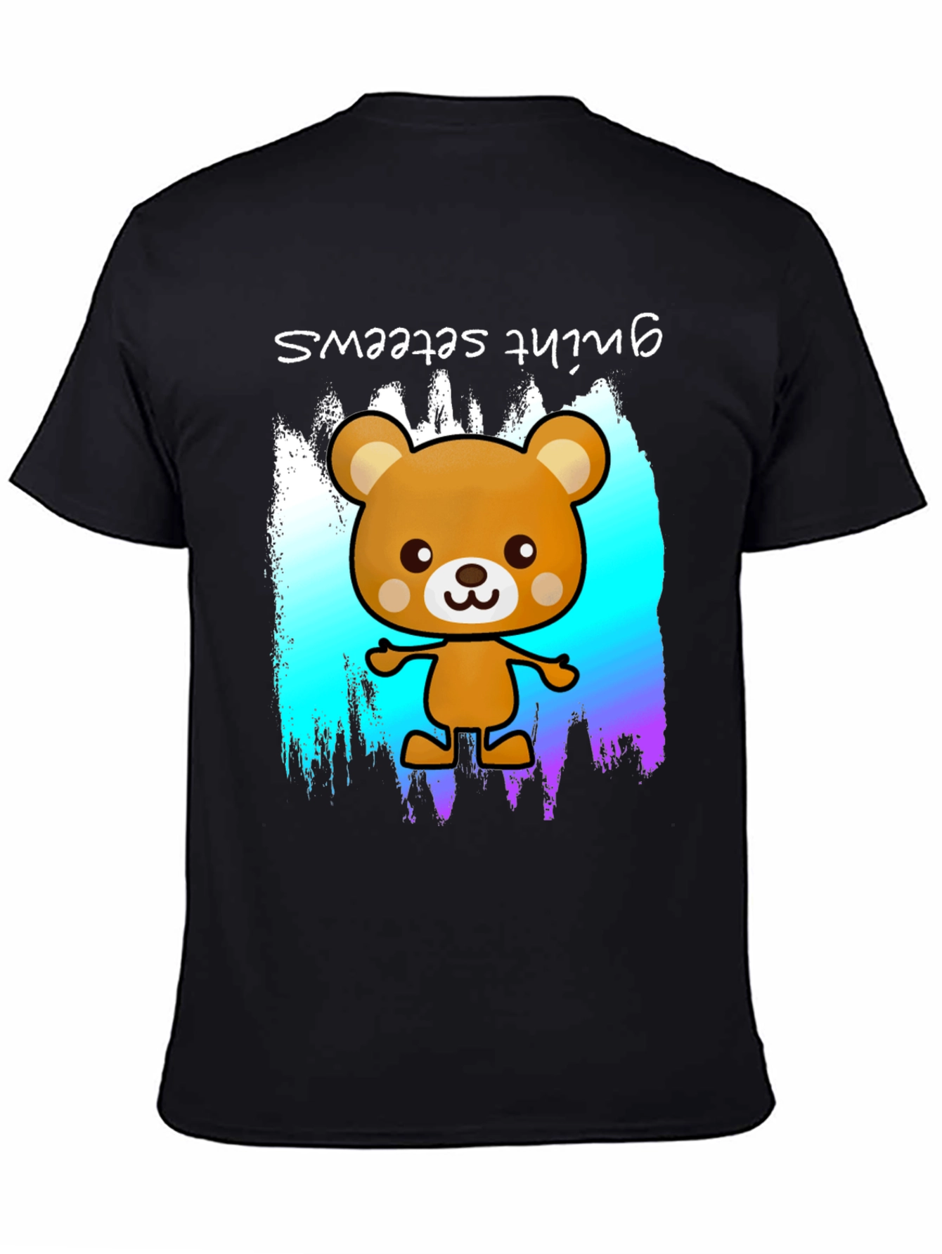 Cute Cartoon Bear Graphic Black T-Shirt