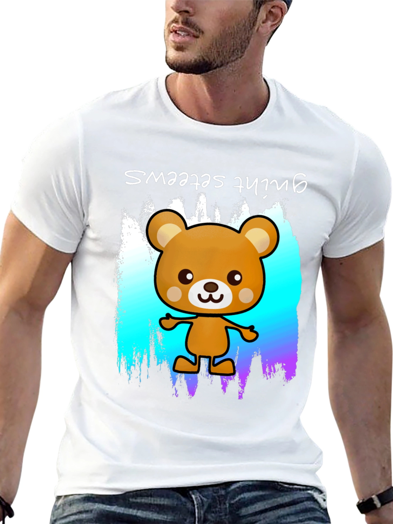 Cute Cartoon Bear Graphic Black T-Shirt