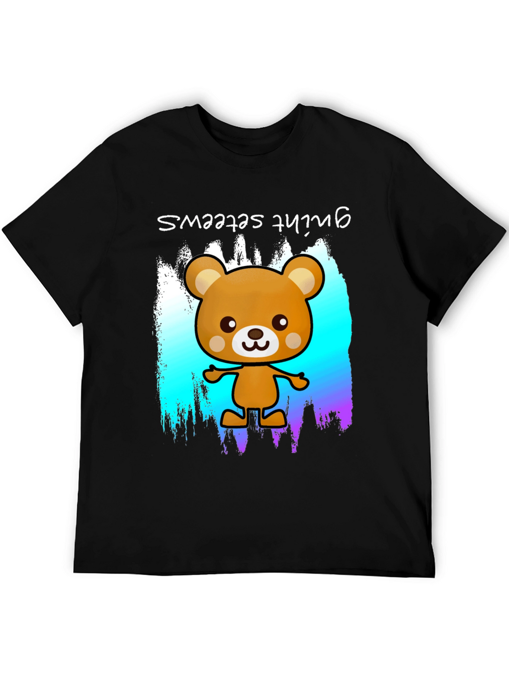 Cute Cartoon Bear Graphic Black T-Shirt