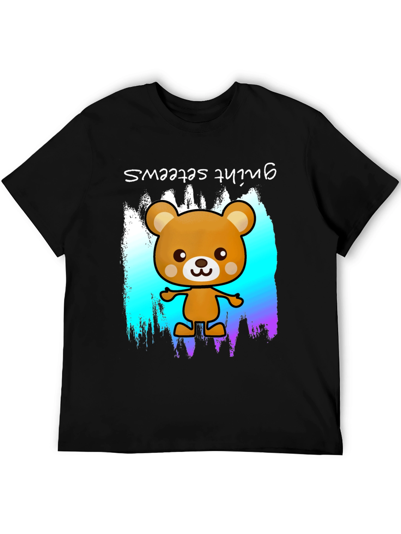 Cute Cartoon Bear Graphic Black T-Shirt