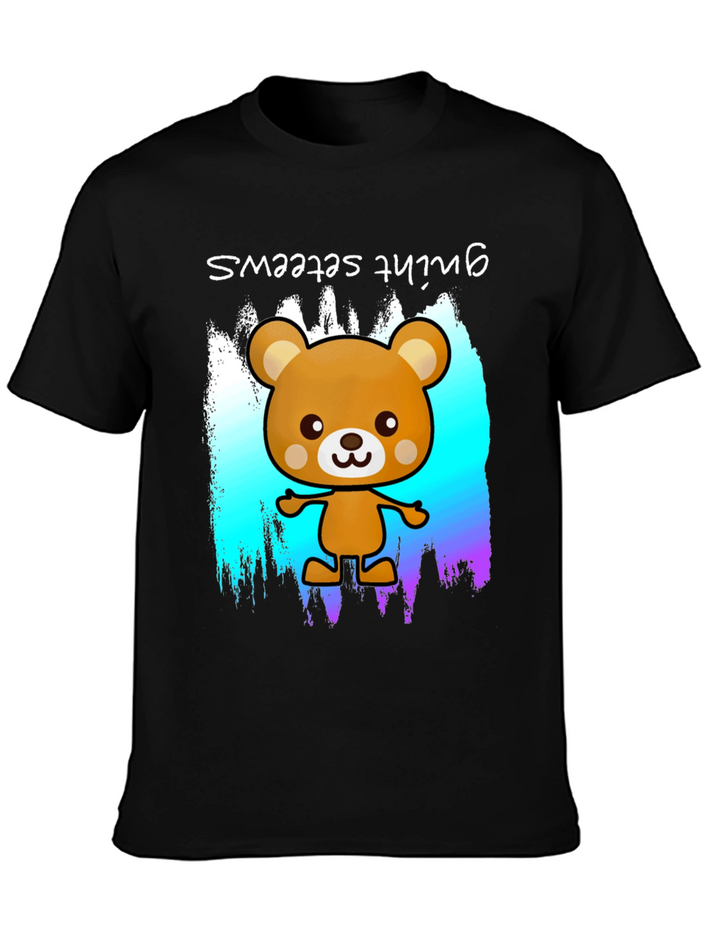 Cute Cartoon Bear Graphic Black T-Shirt