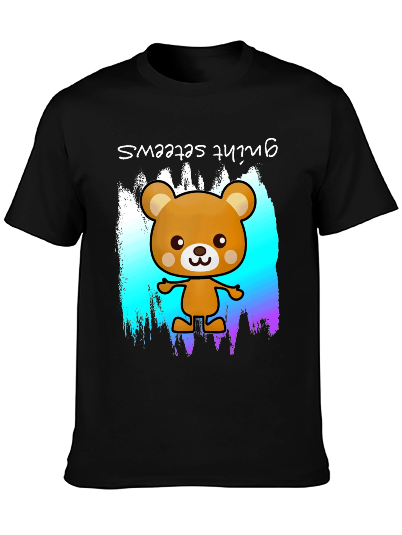 Cute Cartoon Bear Graphic Black T-Shirt