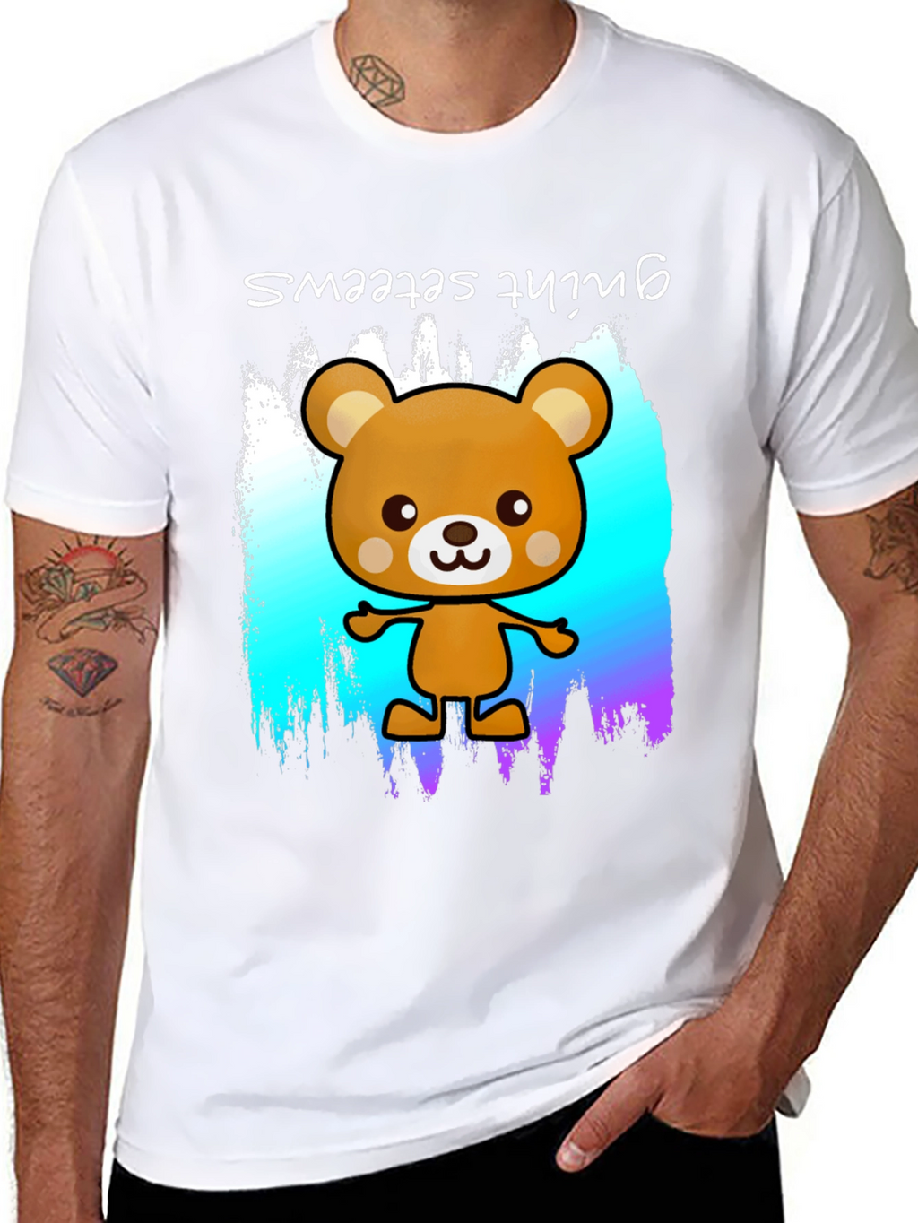 Cute Cartoon Bear Graphic Black T-Shirt