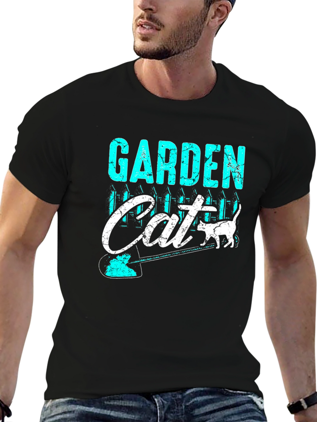 Garden Cat T-Shirt - Black Cotton Blend